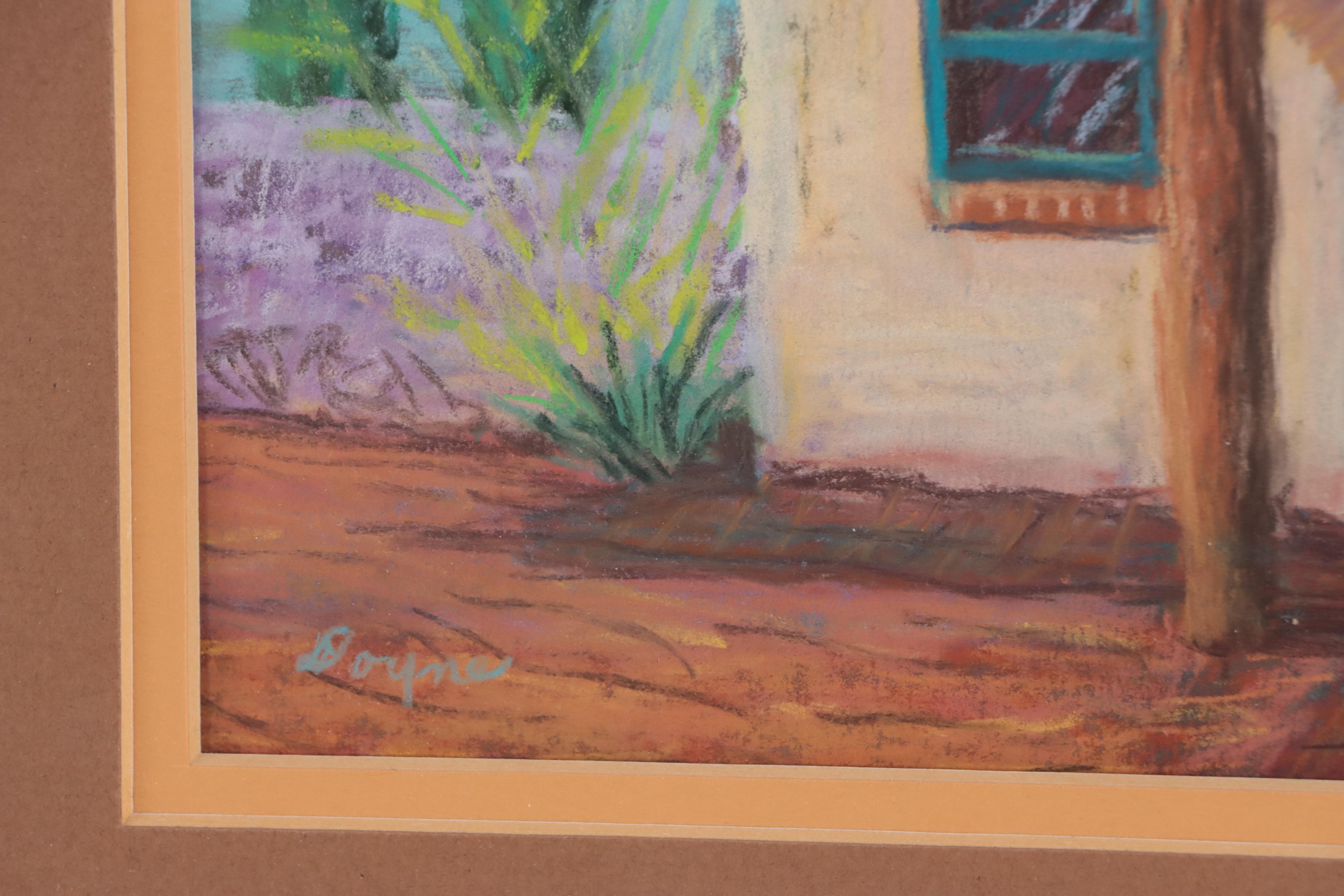 Doyne Southwest Adobe Dwelling Landscape Pastel Drawing