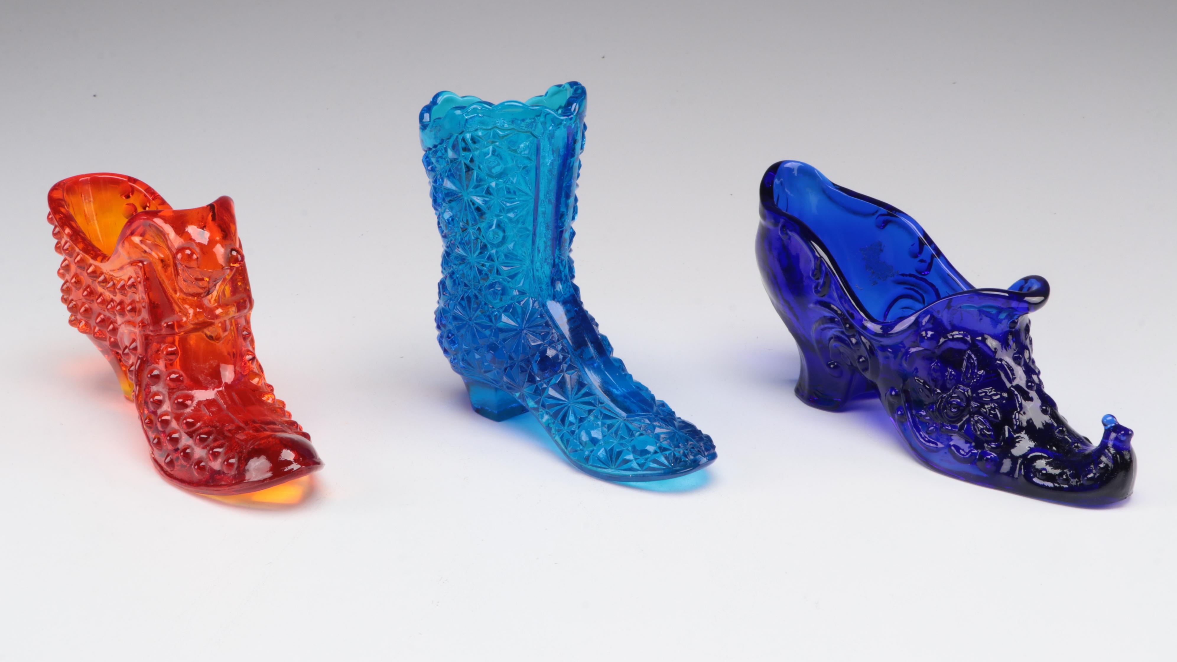 Fenton and Other Pressed Glass Shoes, Mid to Late 20th Century
