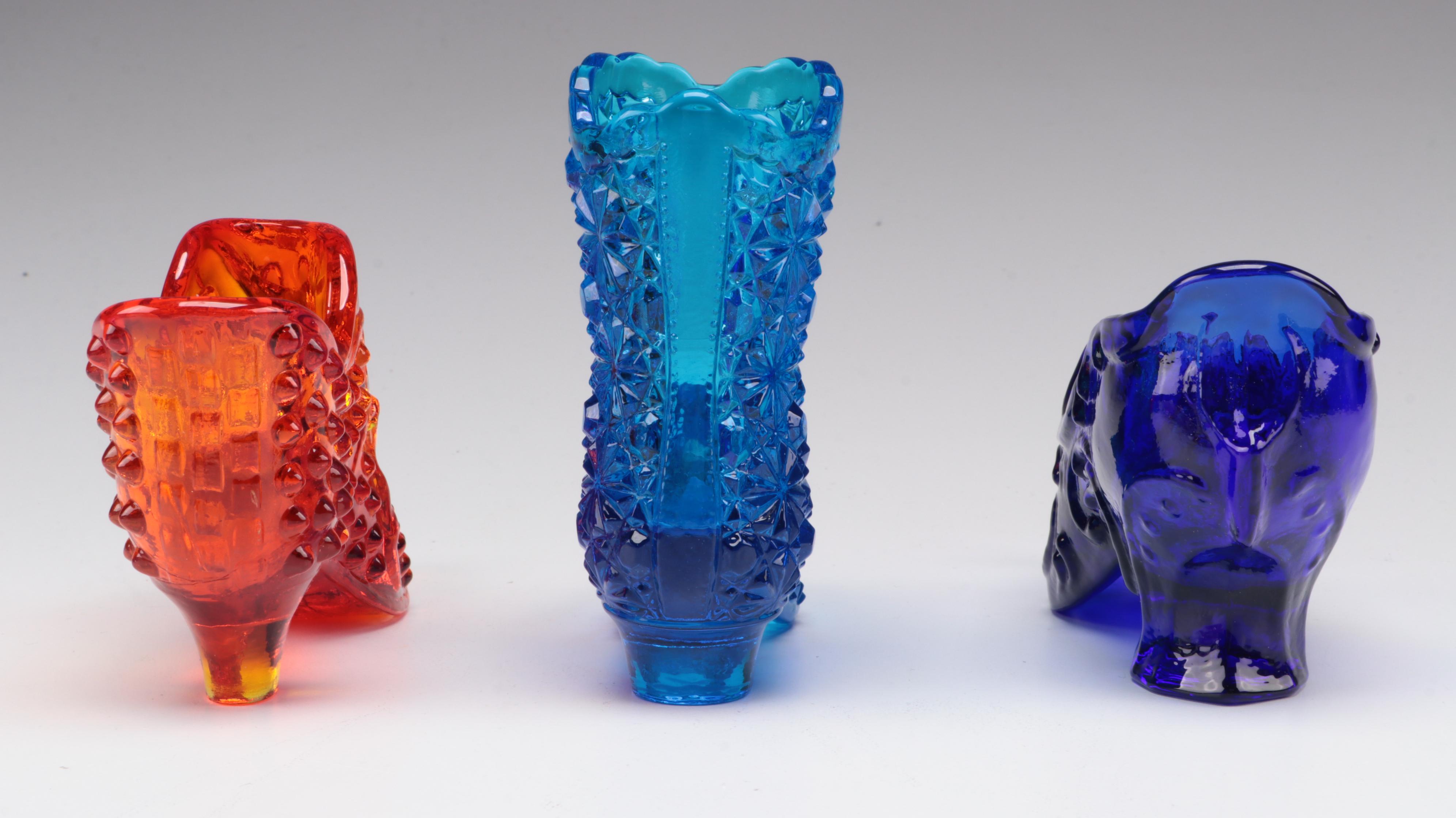 Fenton and Other Pressed Glass Shoes, Mid to Late 20th Century