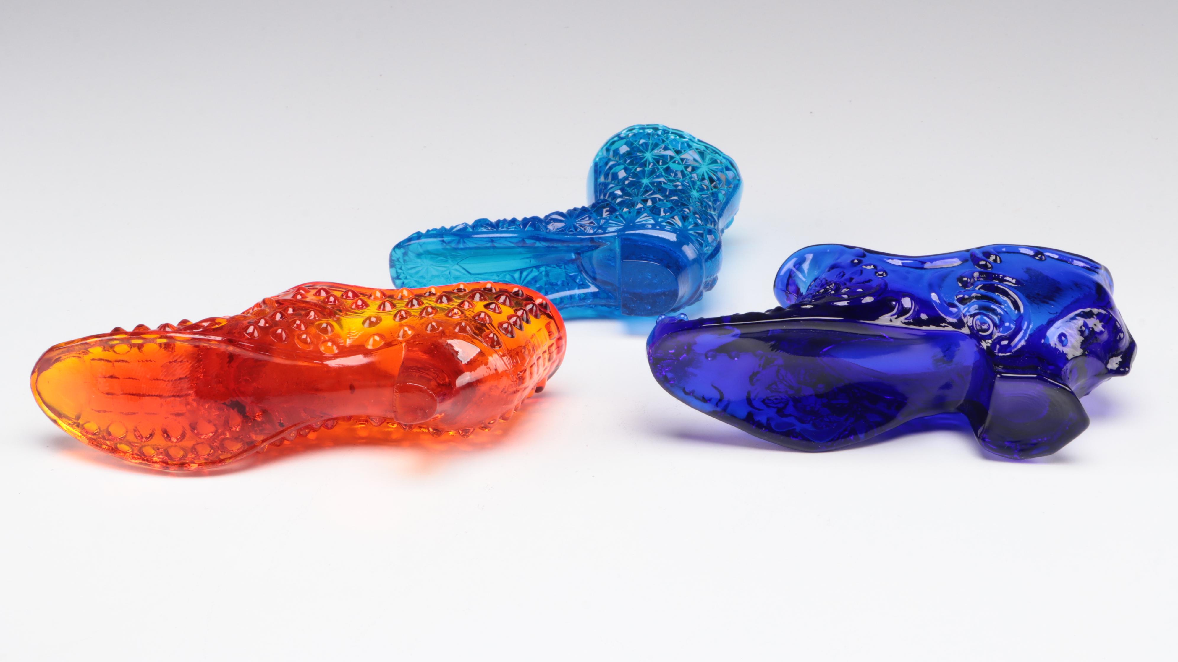 Fenton and Other Pressed Glass Shoes, Mid to Late 20th Century