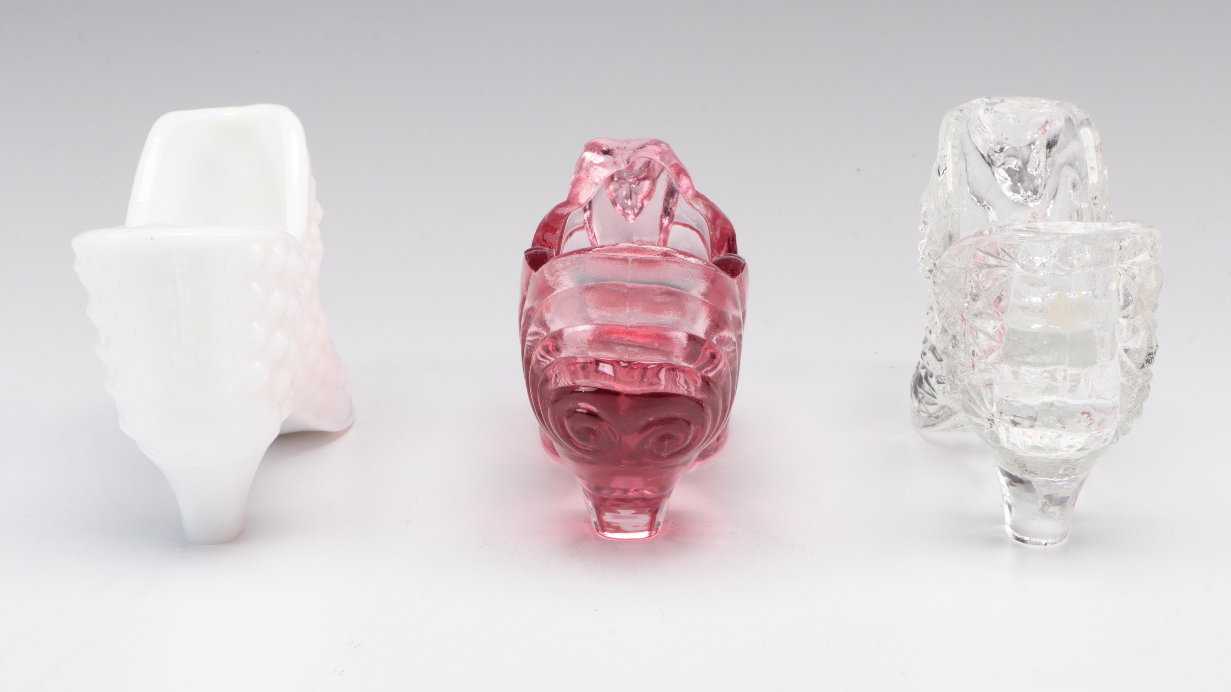Fenton and Other Pressed Glass Shoes, Mid to Late 20th Century