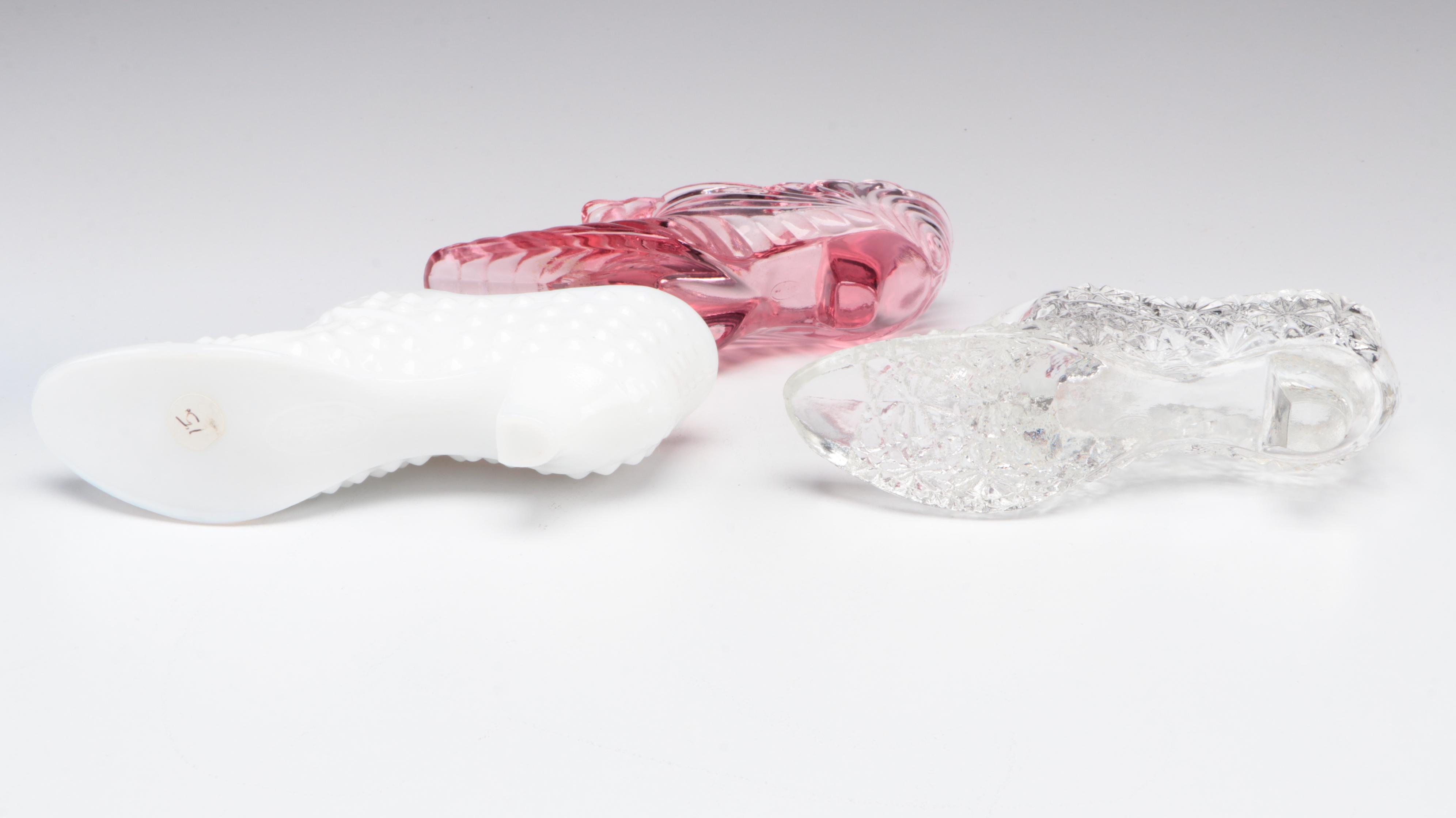 Fenton and Other Pressed Glass Shoes, Mid to Late 20th Century