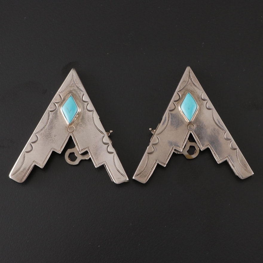 Southwestern Style Sterling and Turquoise Collar Tips