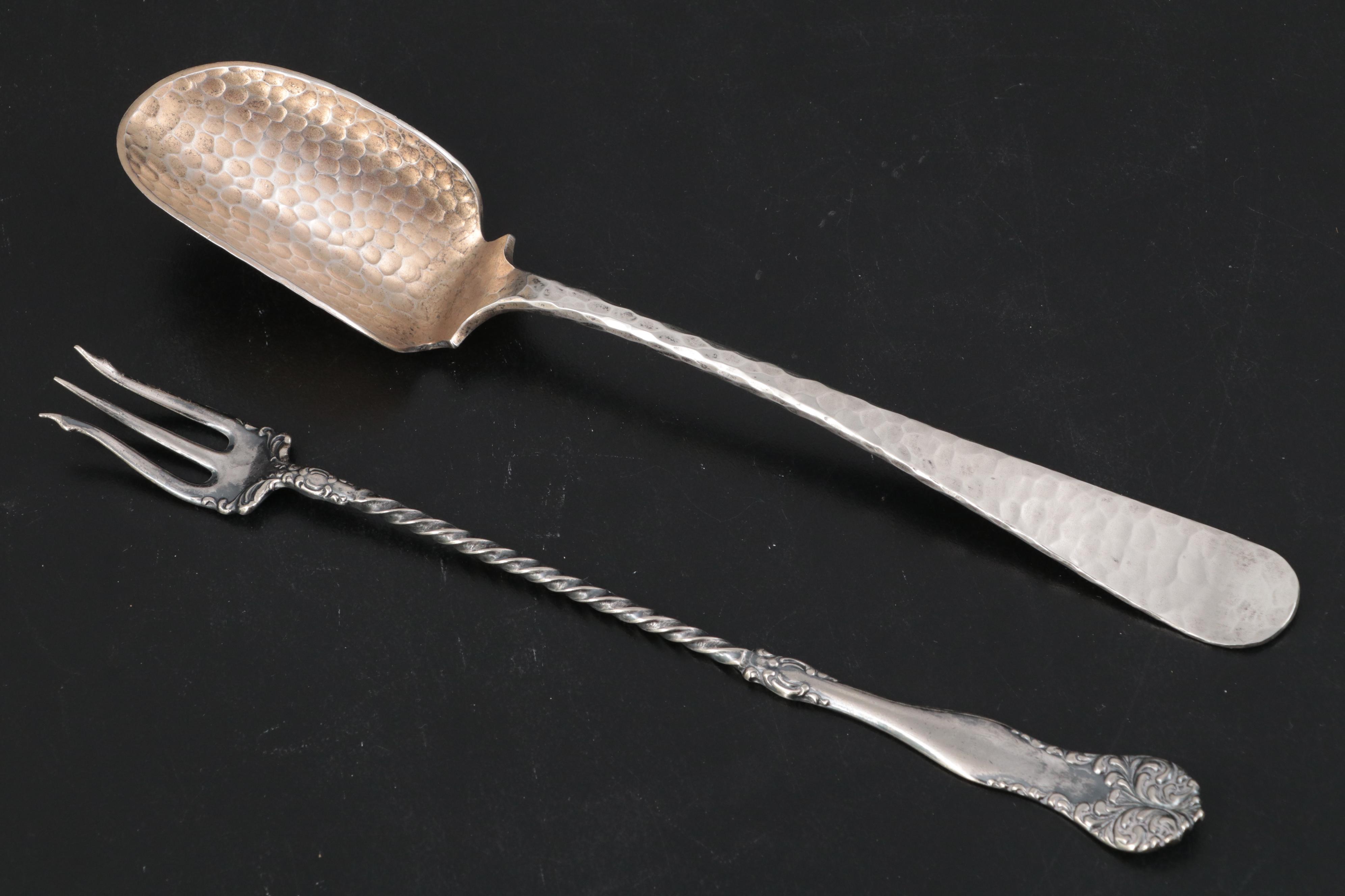 Dominick & Haff Cheese Scoop with Other Sterling, 830 Silver and Plate Utensils