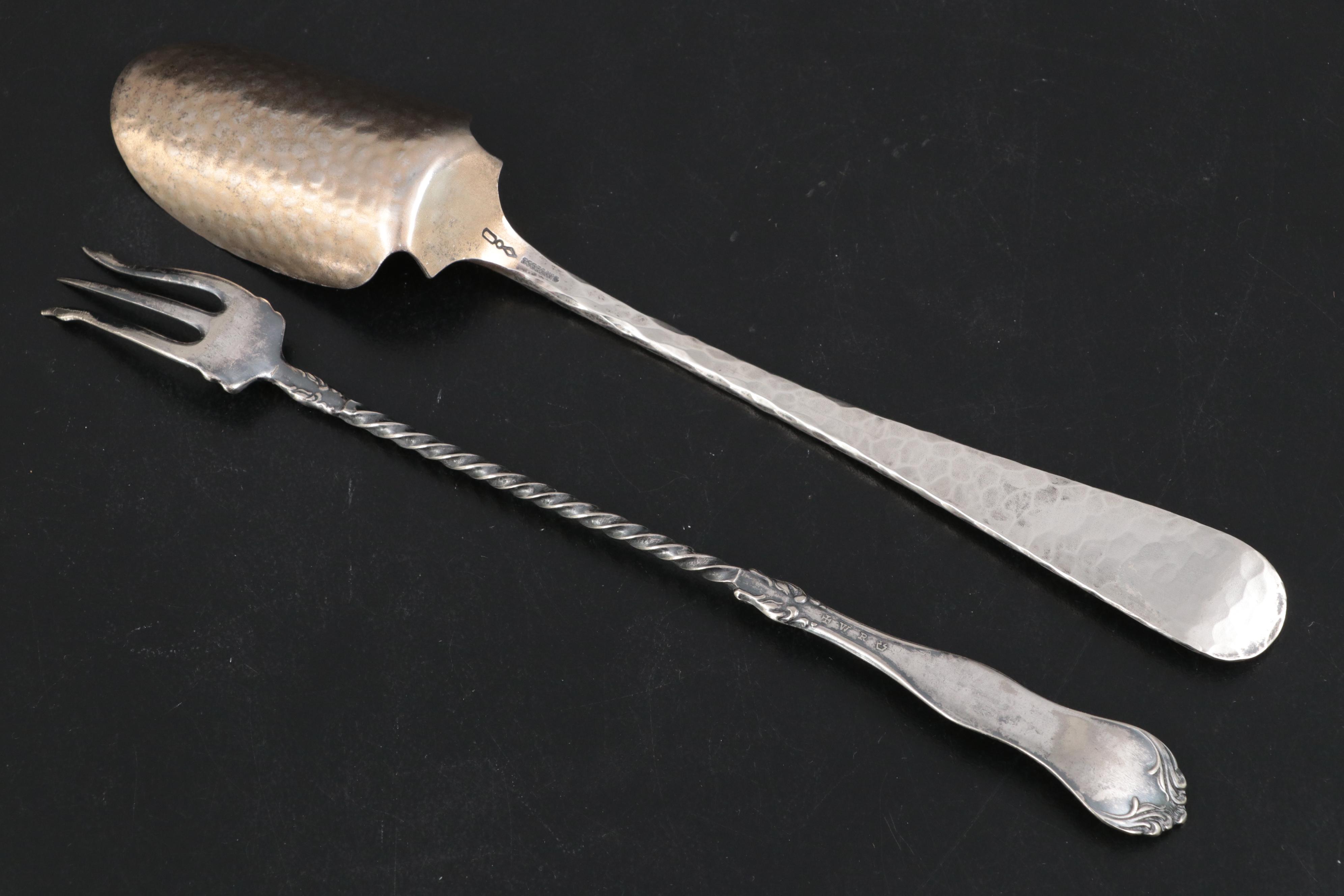 Dominick & Haff Cheese Scoop with Other Sterling, 830 Silver and Plate Utensils