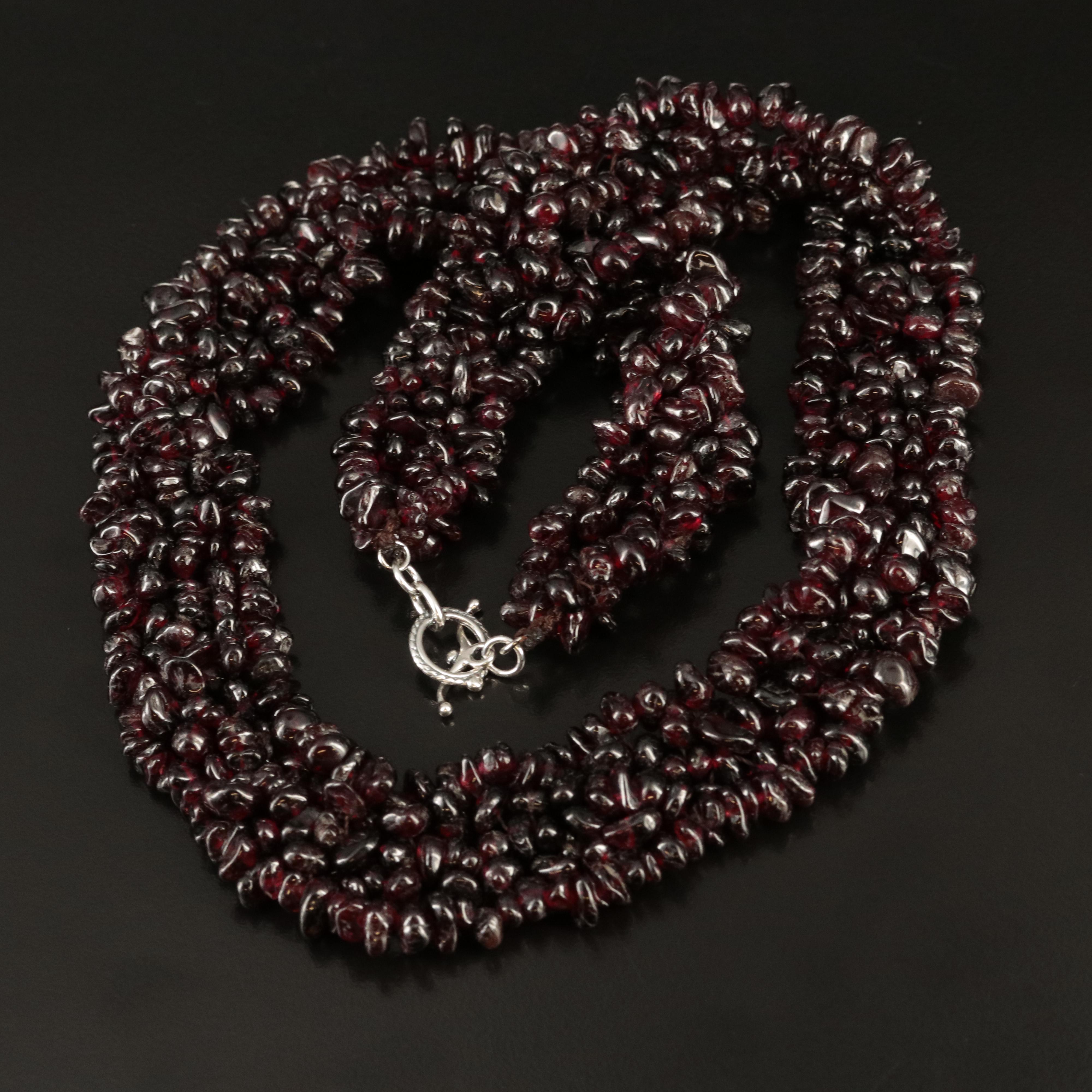 Sterling Garnet Woven Necklace