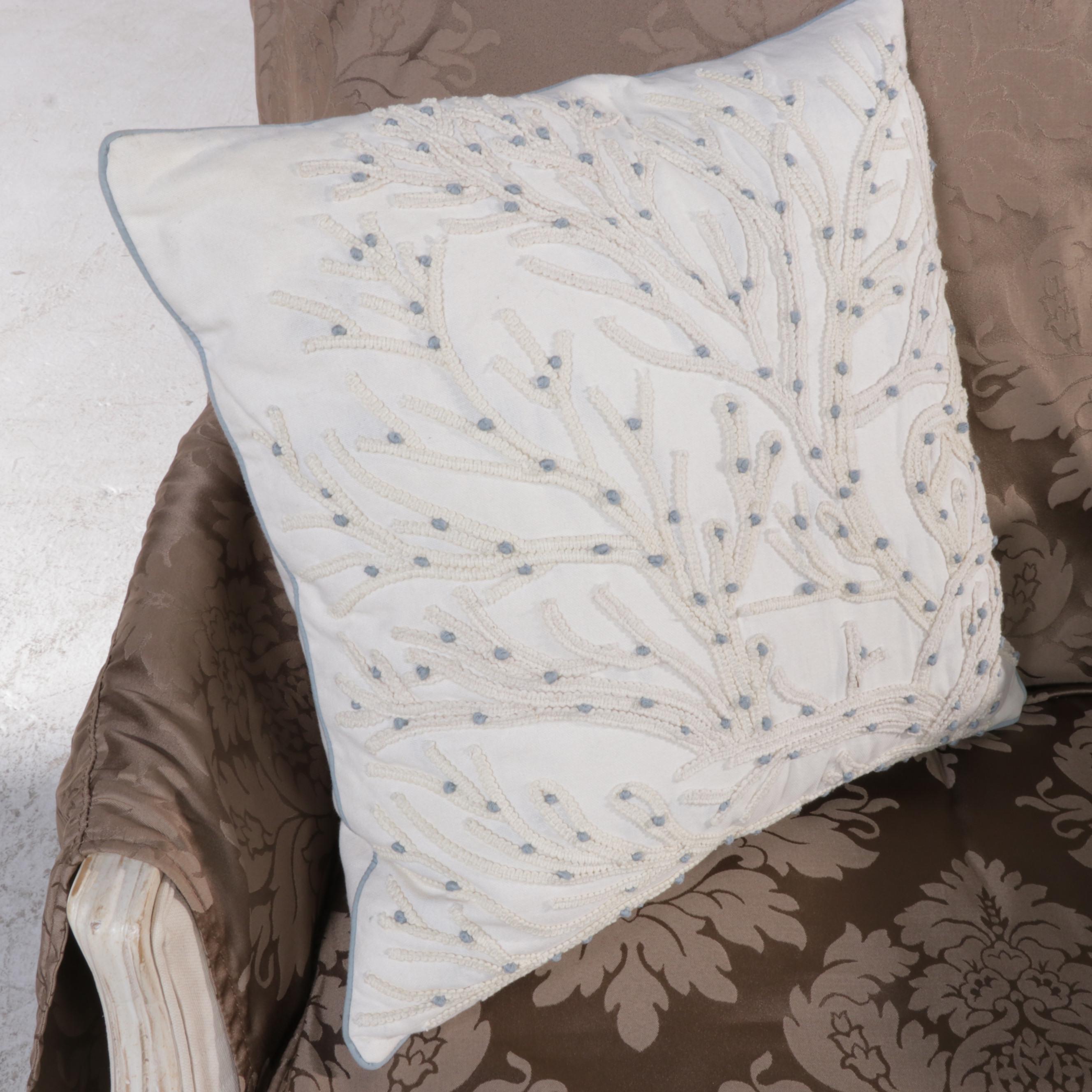 Ethan Allen "Lucia" Damask Slipcovered Bergère and Ottoman