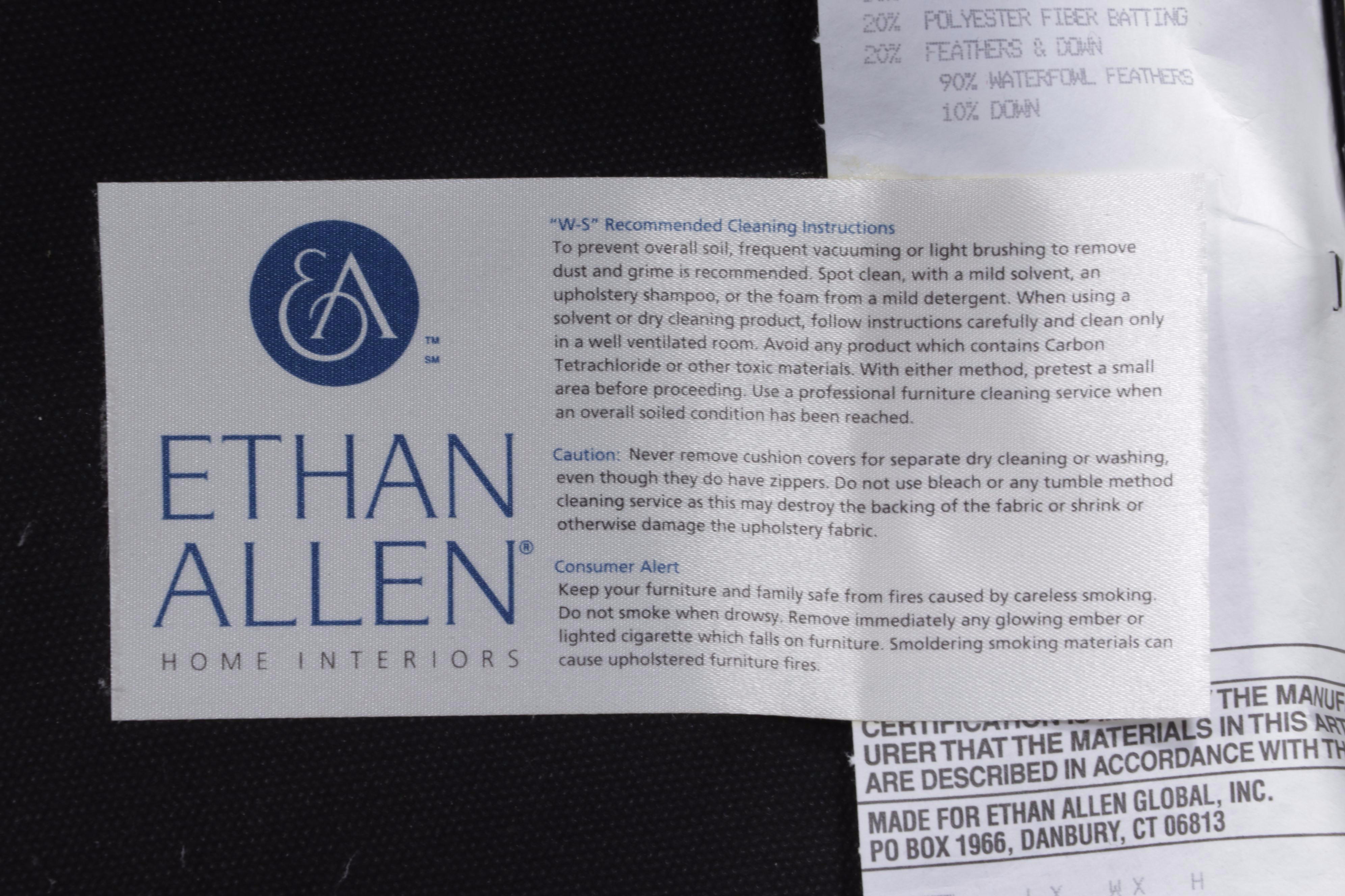 Ethan Allen "Lucia" Damask Slipcovered Bergère and Ottoman