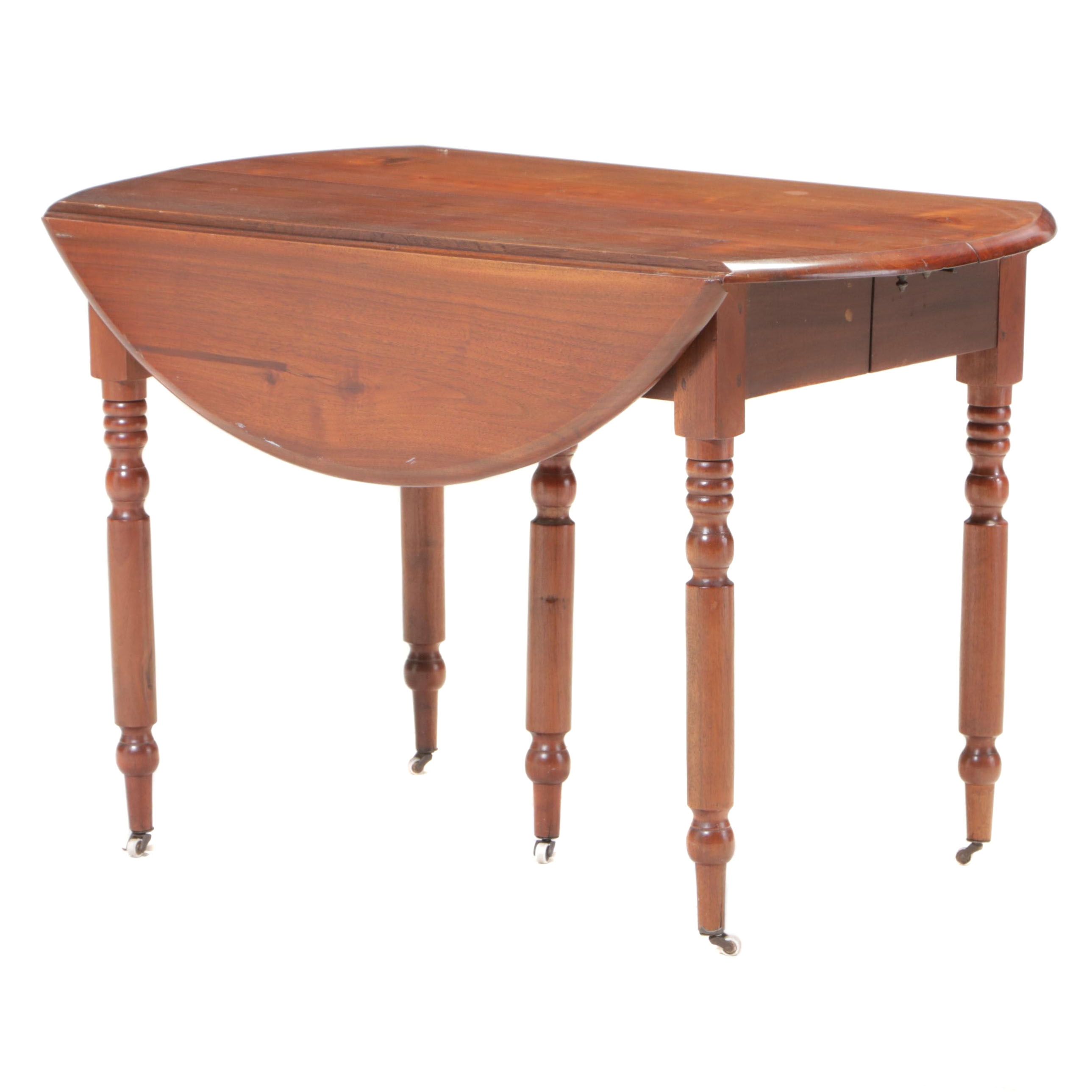 American Primitive Walnut Drop Leaf Extending Dining Table