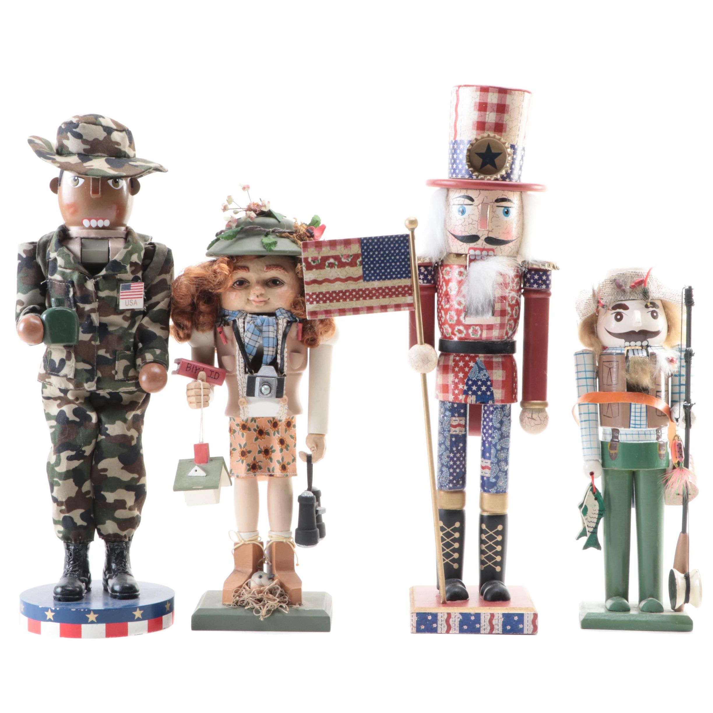 Terry's Village Fisherman,  Fourth of July, Bird Watcher, Military Nutcrackers