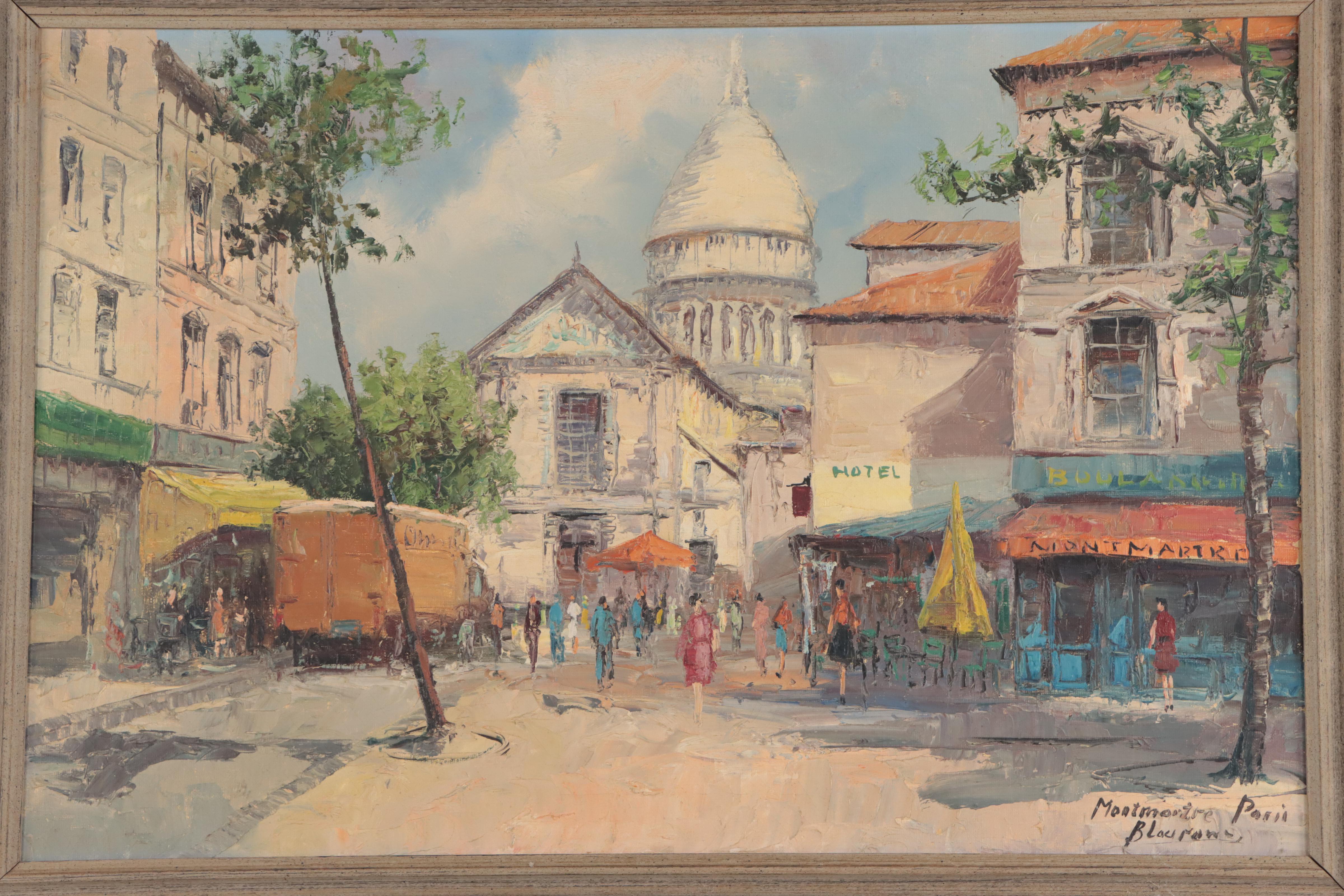 Blourune Impressionist Style Oil Painting "Montmartre, Paris," Mid-20th Century