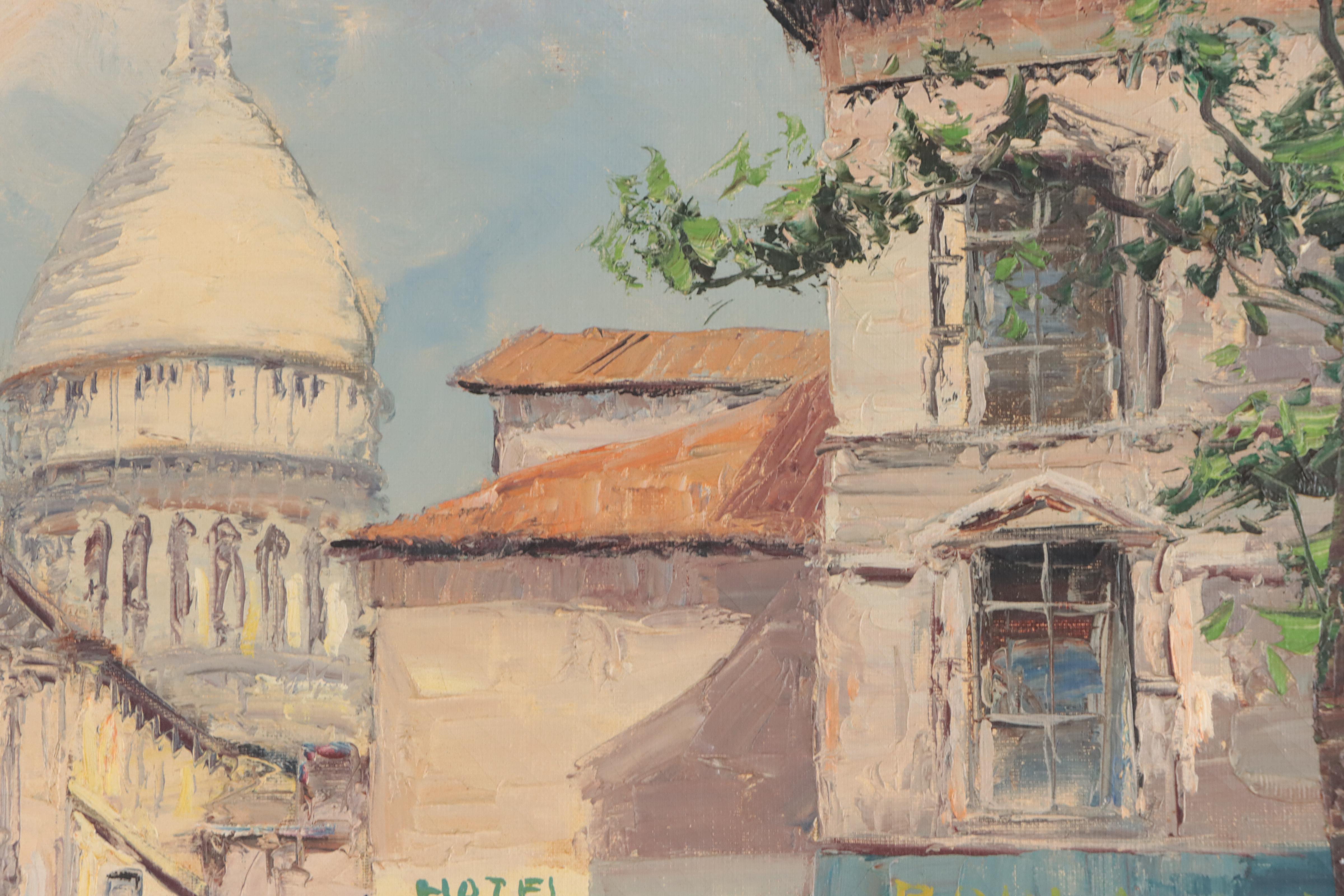 Blourune Impressionist Style Oil Painting "Montmartre, Paris," Mid-20th Century
