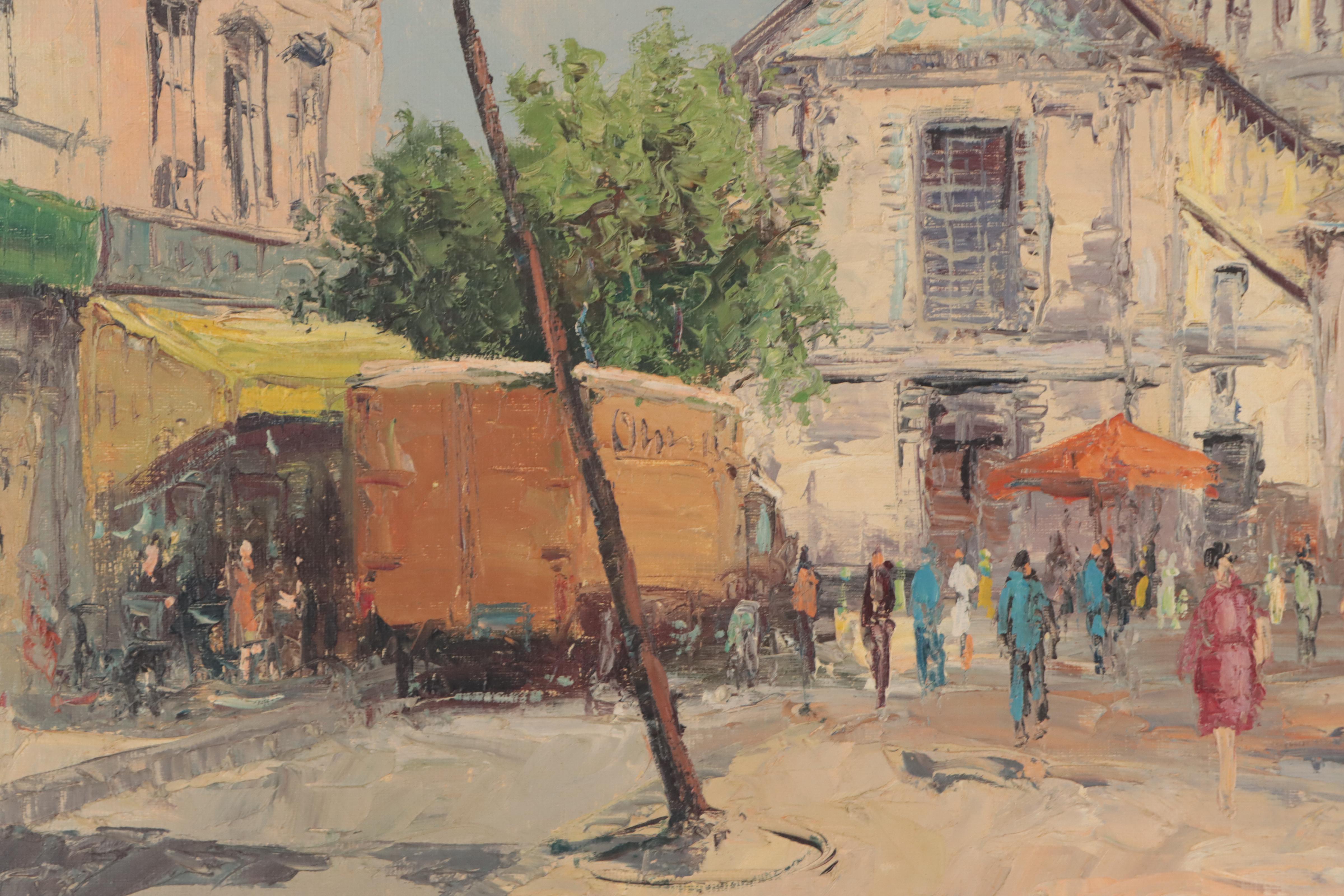 Blourune Impressionist Style Oil Painting "Montmartre, Paris," Mid-20th Century