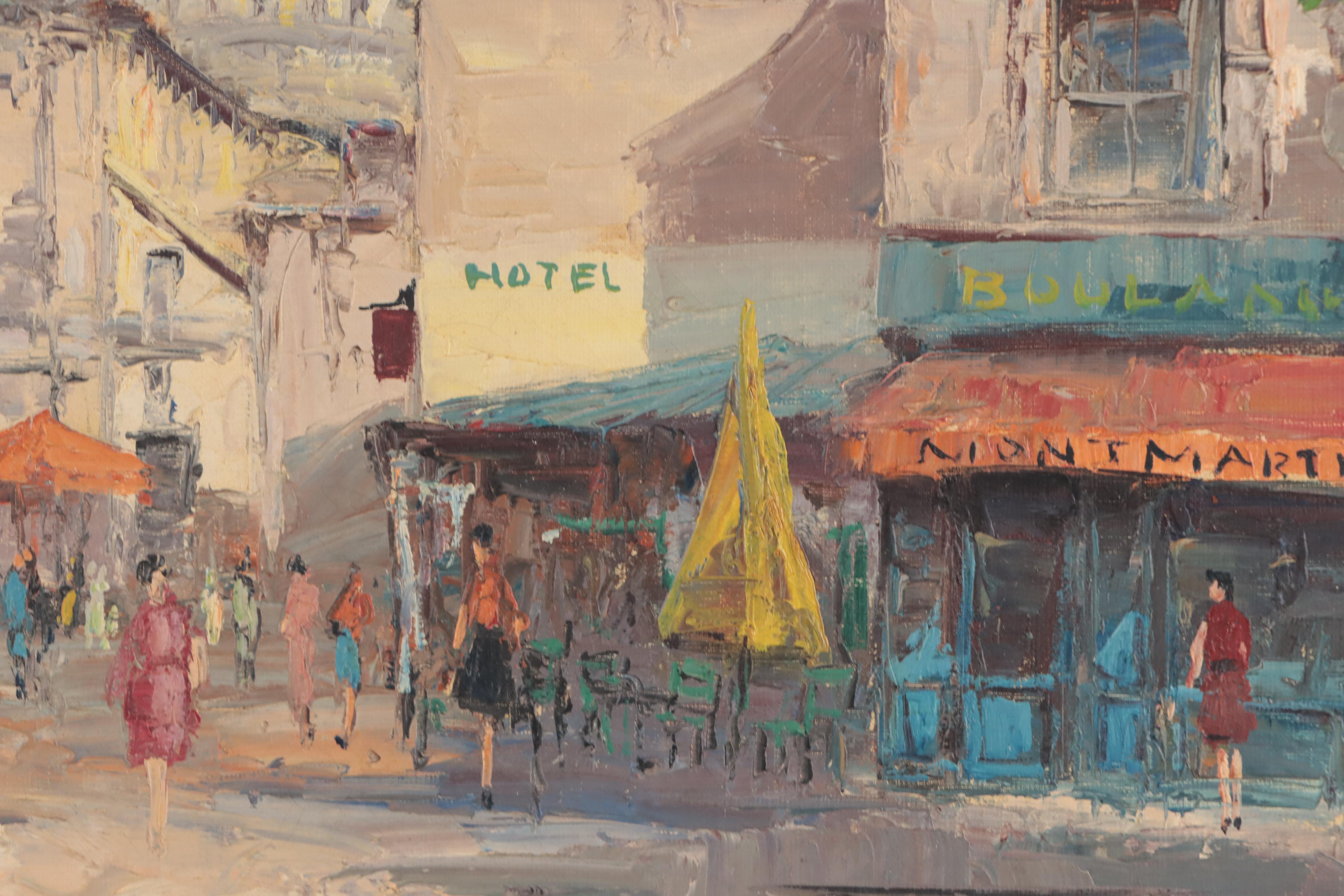 Blourune Impressionist Style Oil Painting "Montmartre, Paris," Mid-20th Century
