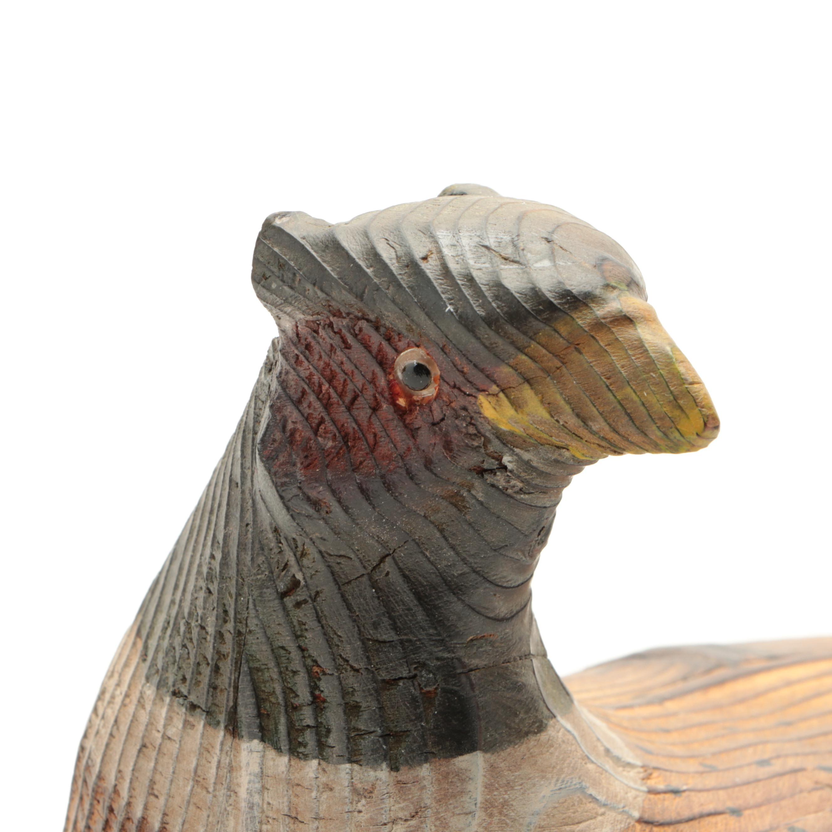Polychrome Painted Carved Wood Pheasant Figurine