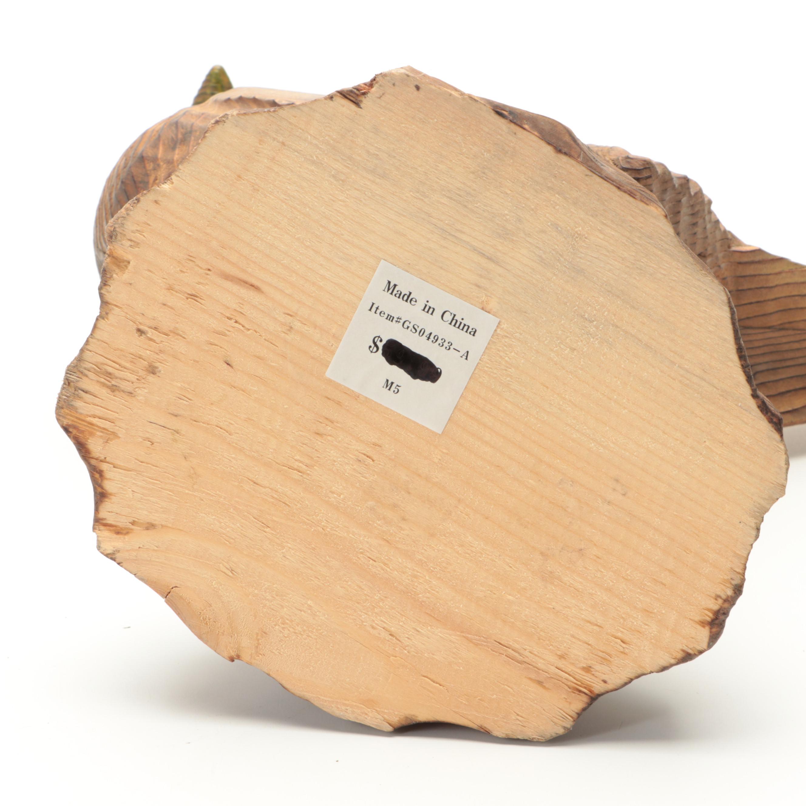 Polychrome Painted Carved Wood Pheasant Figurine