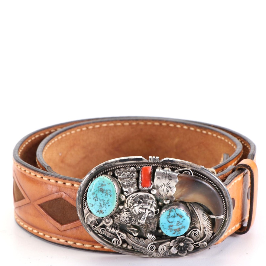 Tommie Charlie, Navajo Diné Sterling, Turquoise, and Coral Southwestern Belt