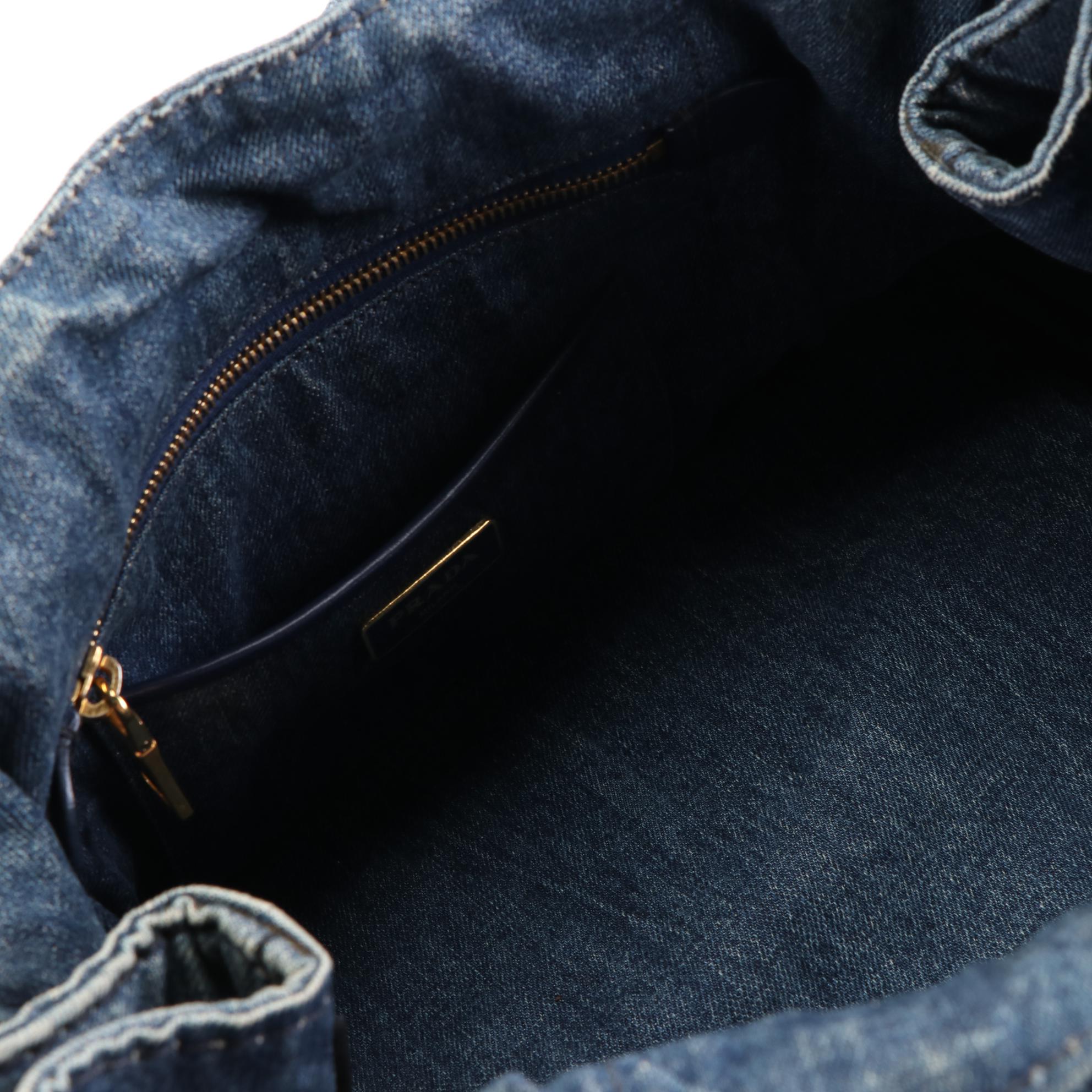 Prada Logo Tote in Blue Faded Denim