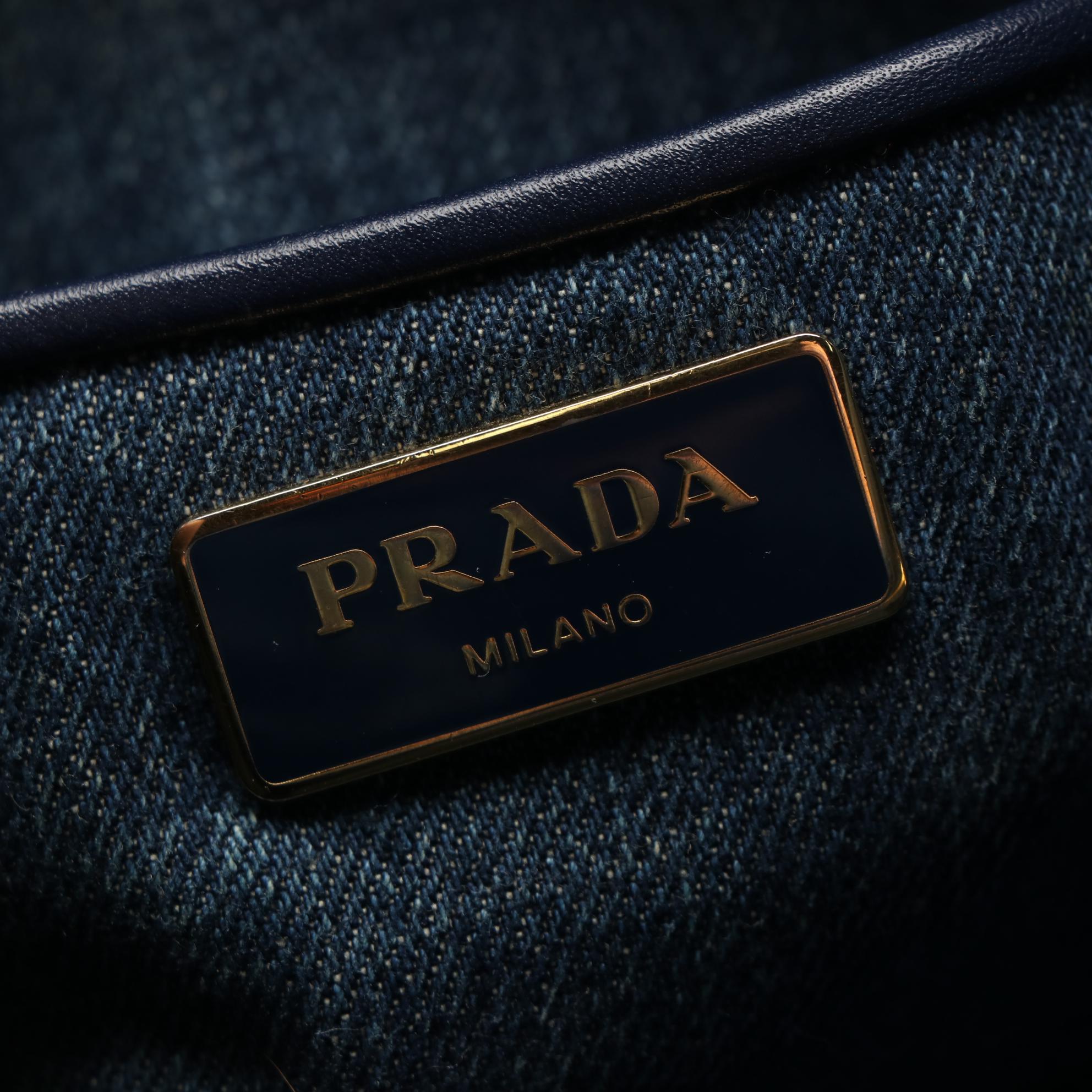 Prada Logo Tote in Blue Faded Denim