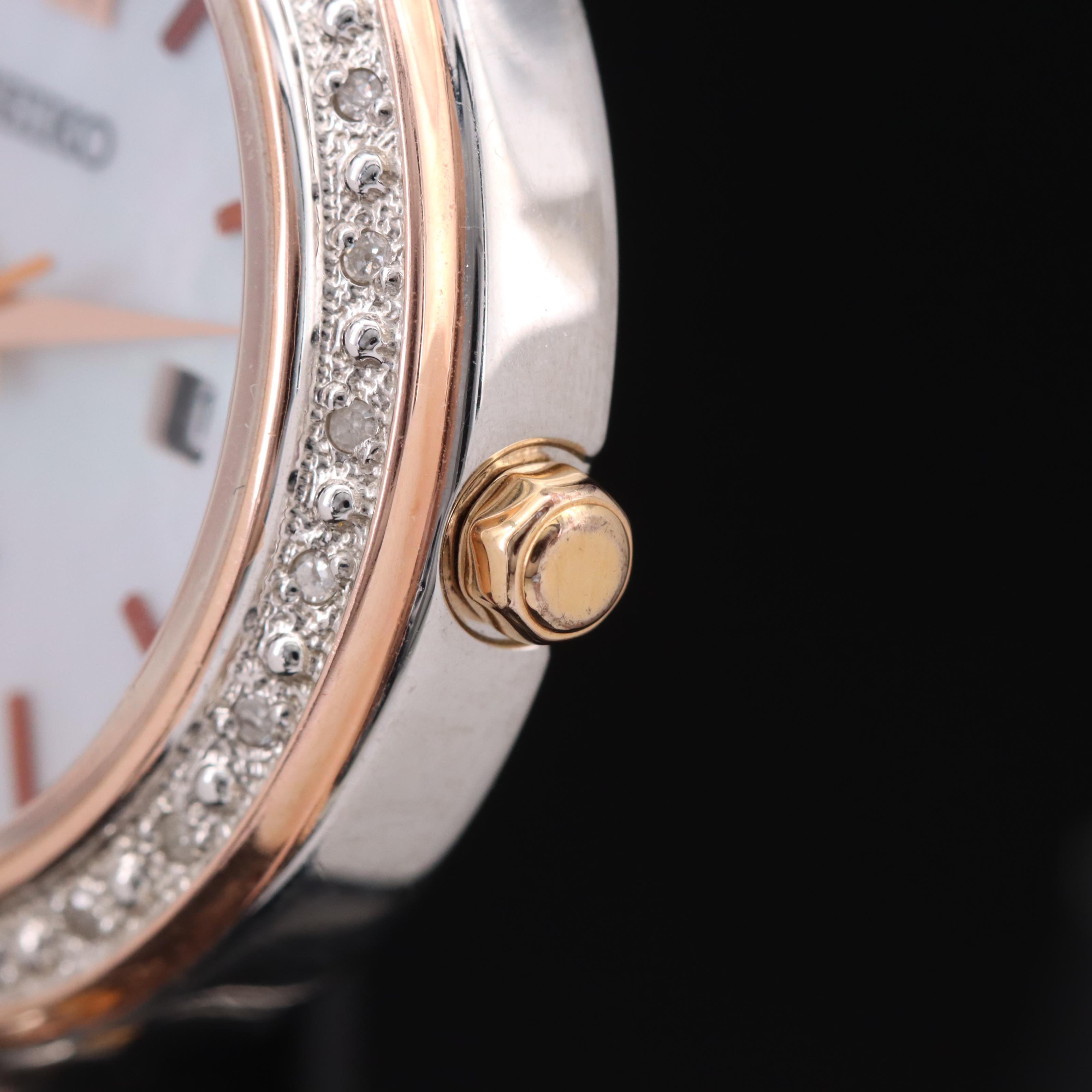 Seiko Solar Diamond and Mother-of-Pearl Dial Watch