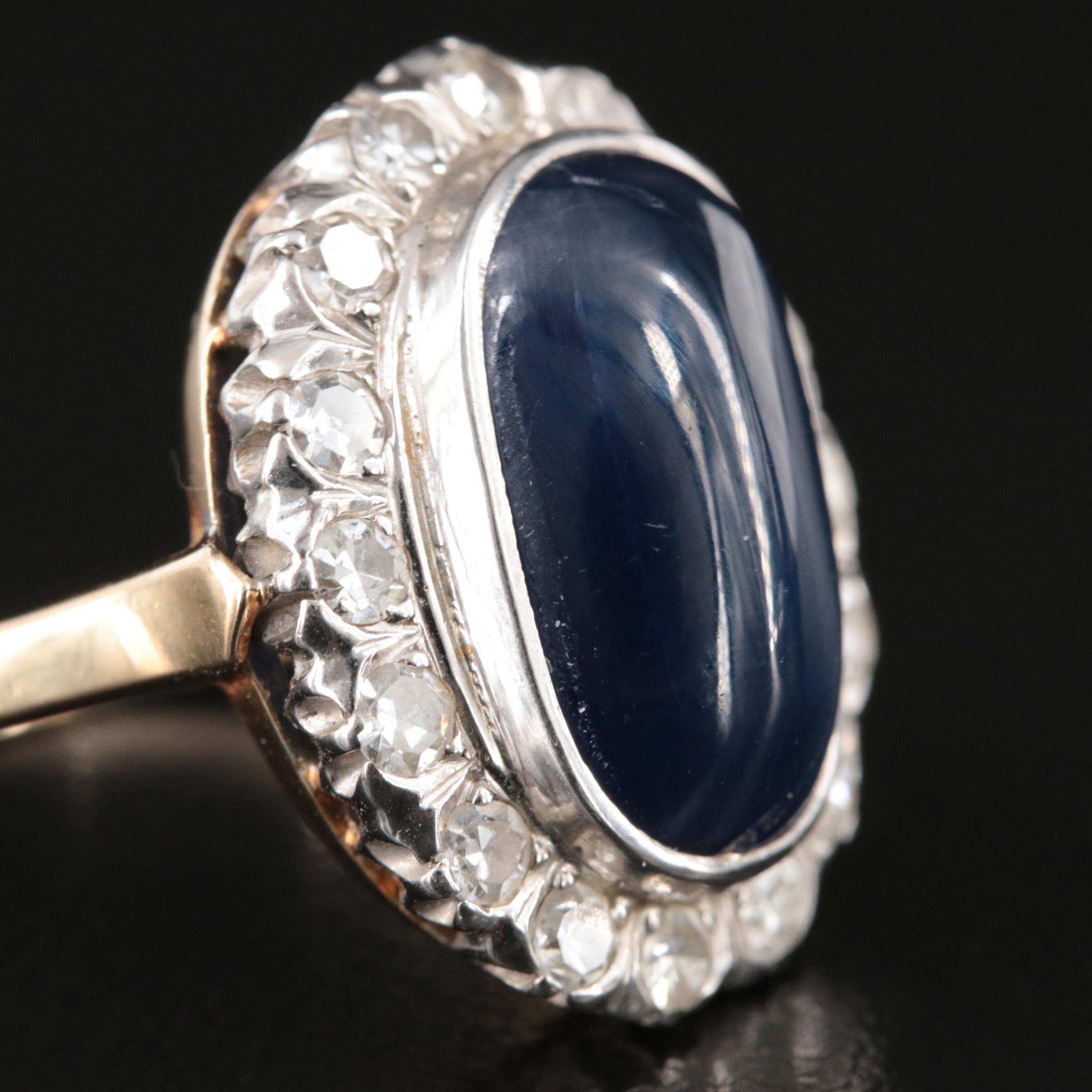 Vinatge 14K Sapphire and Diamond Ring with Palladium Head