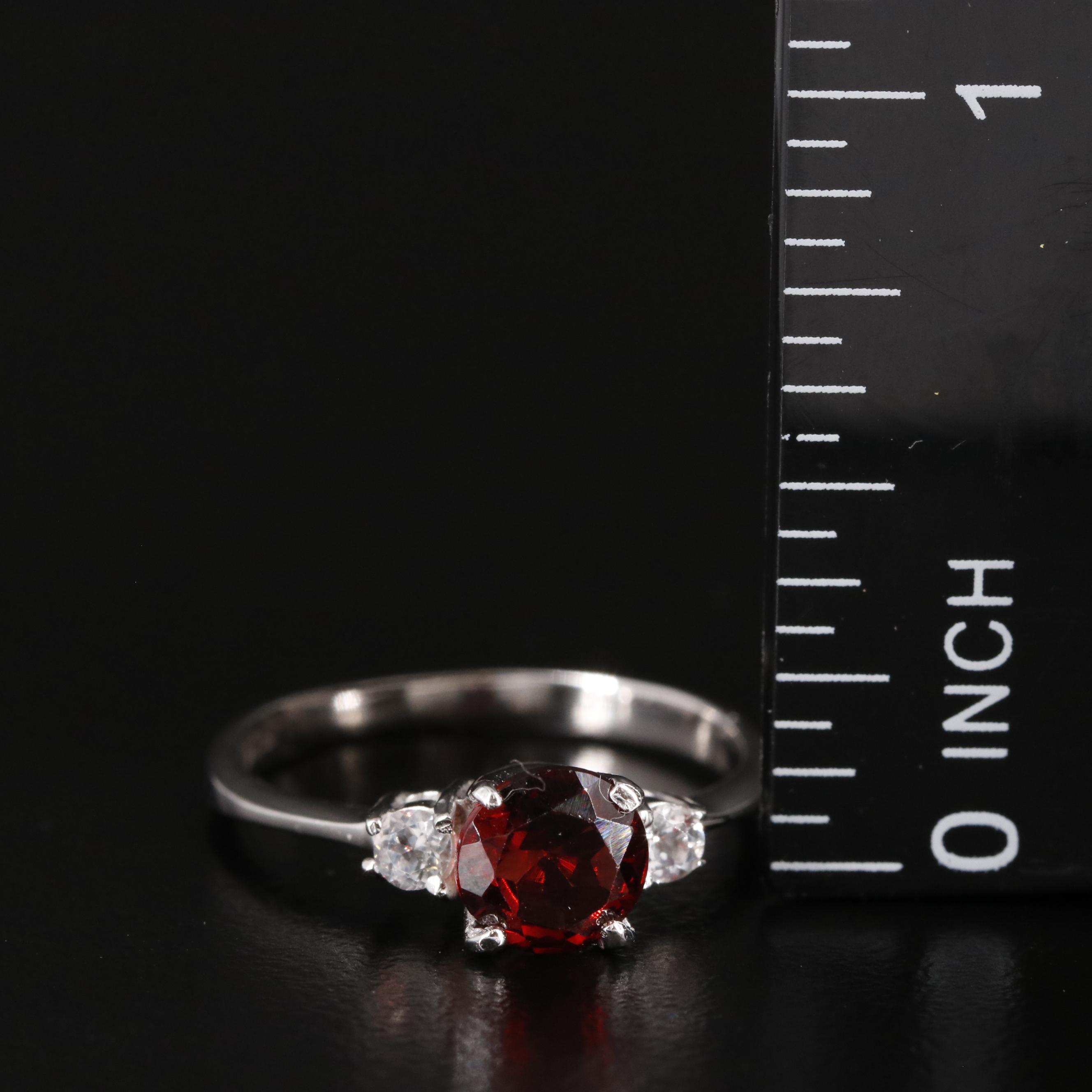 Sterling Garnet and Topaz Three Stone RIng