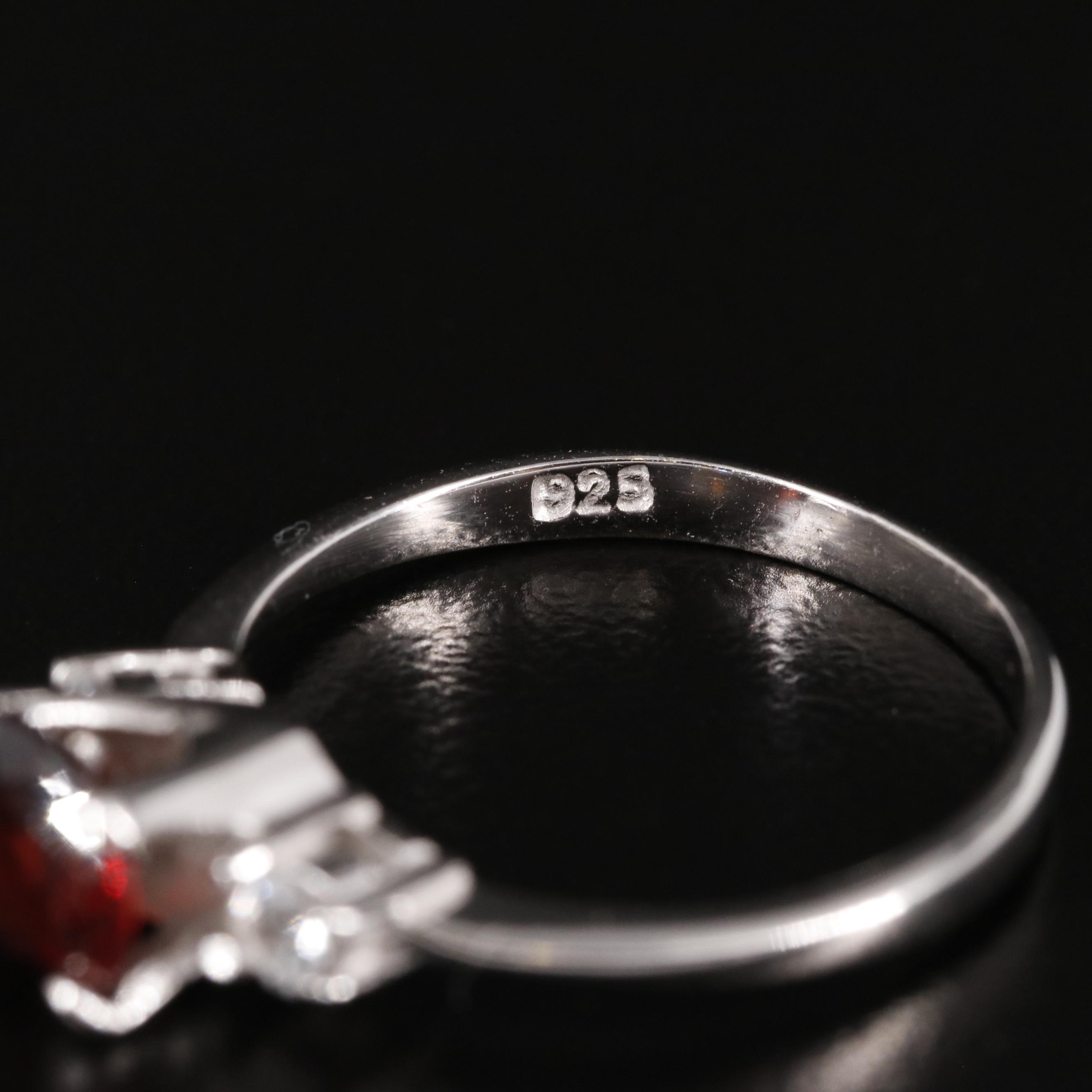 Sterling Garnet and Topaz Three Stone RIng