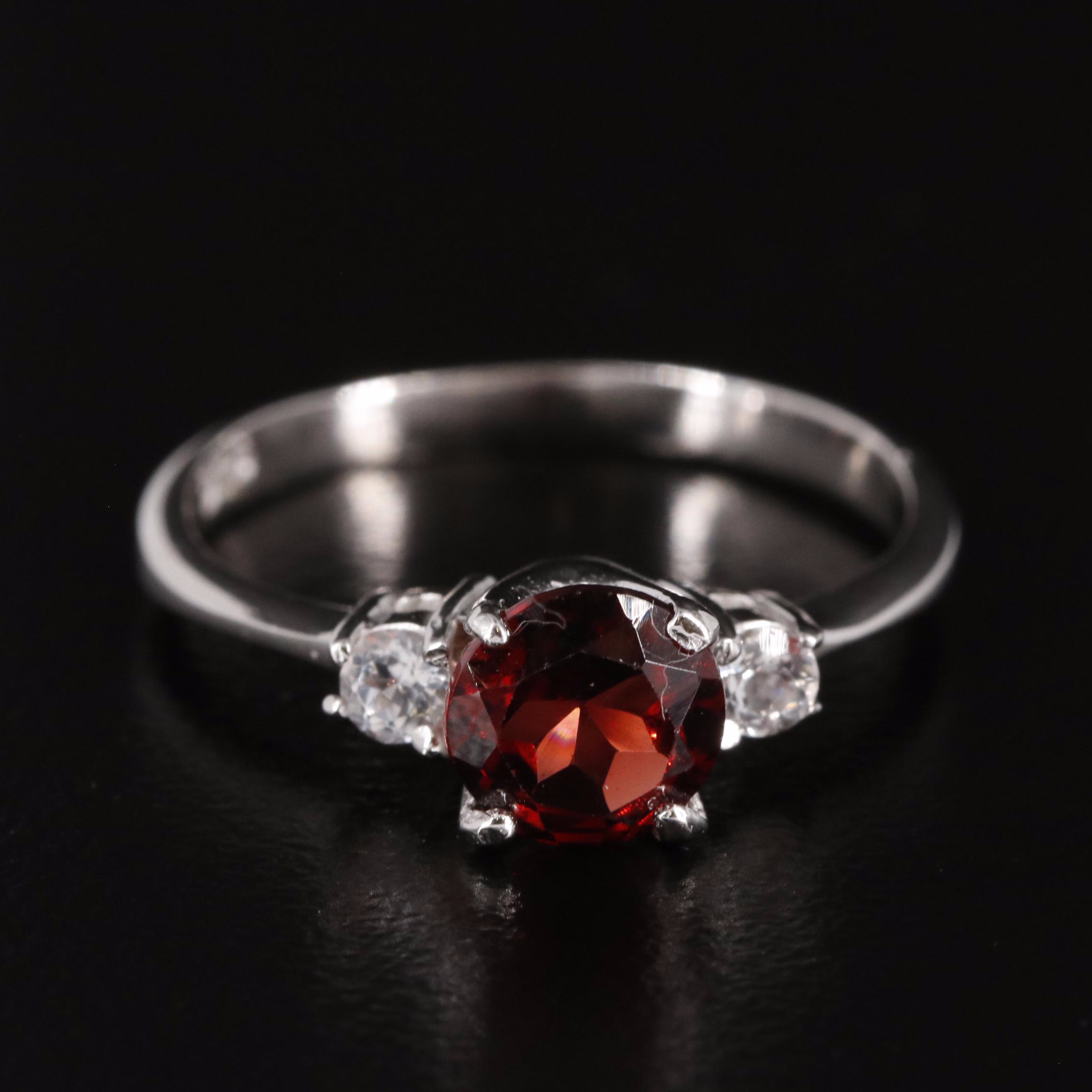 Sterling Garnet and Topaz Three Stone RIng