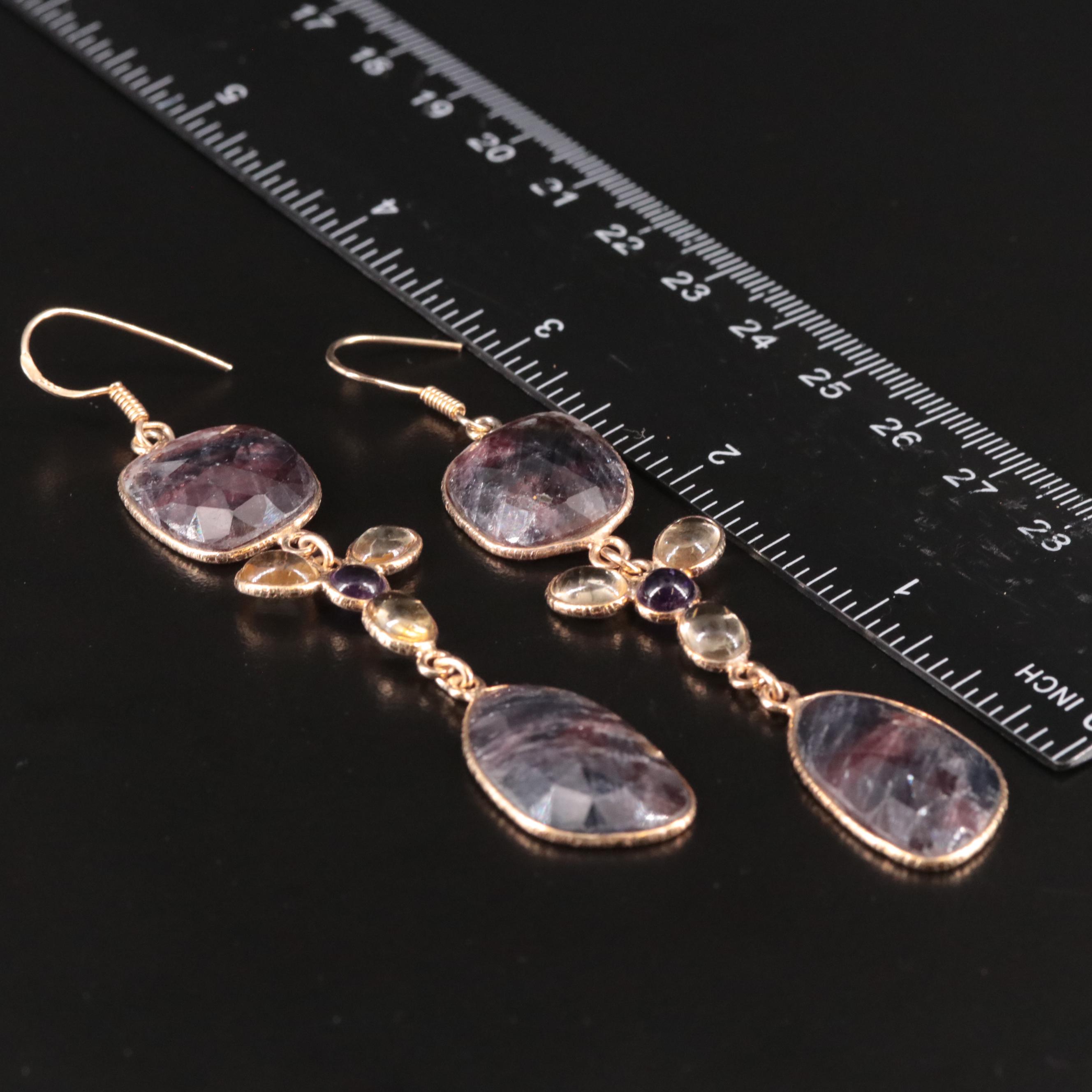 Sterling Citrine and Amethyst Dangle Earrings