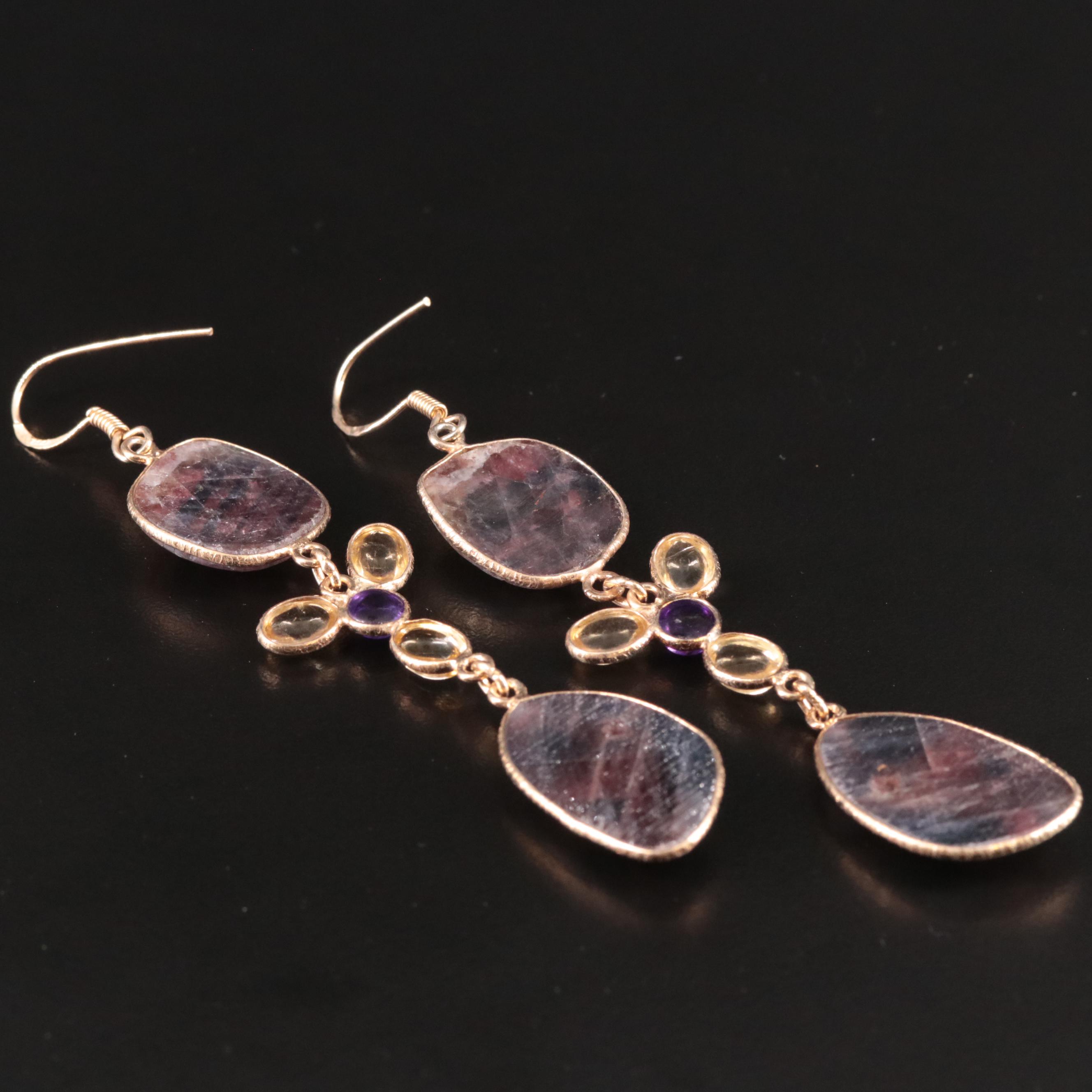 Sterling Citrine and Amethyst Dangle Earrings