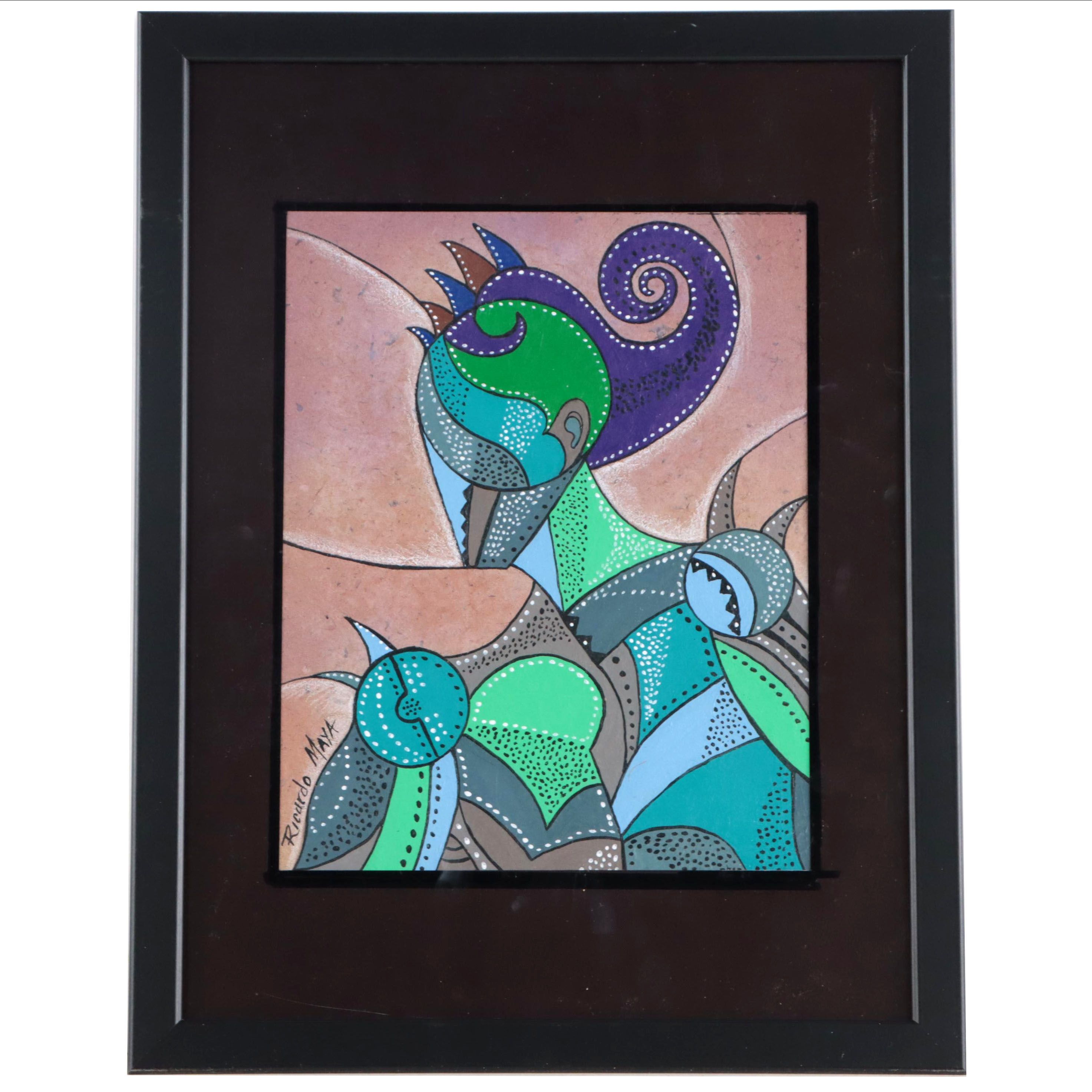 Ricardo Maya Abstract Mixed Media Painting, 21st Century