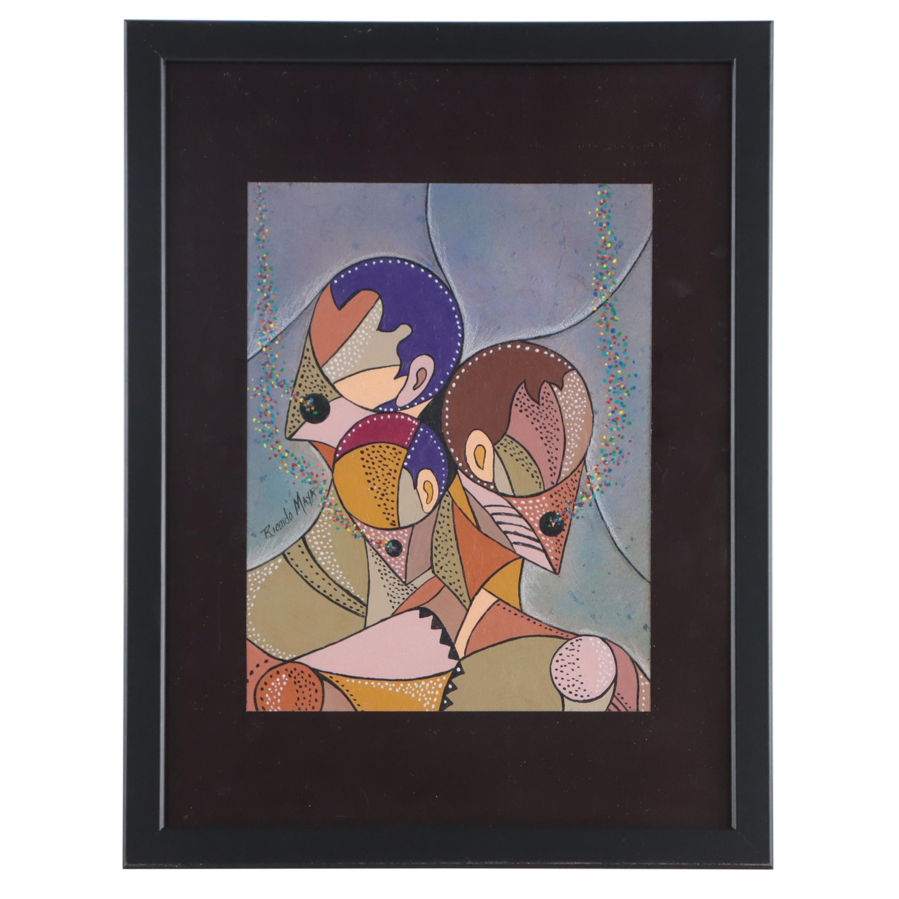 Ricardo Maya Abstract Figurative Mixed Media Painting, 21st Century