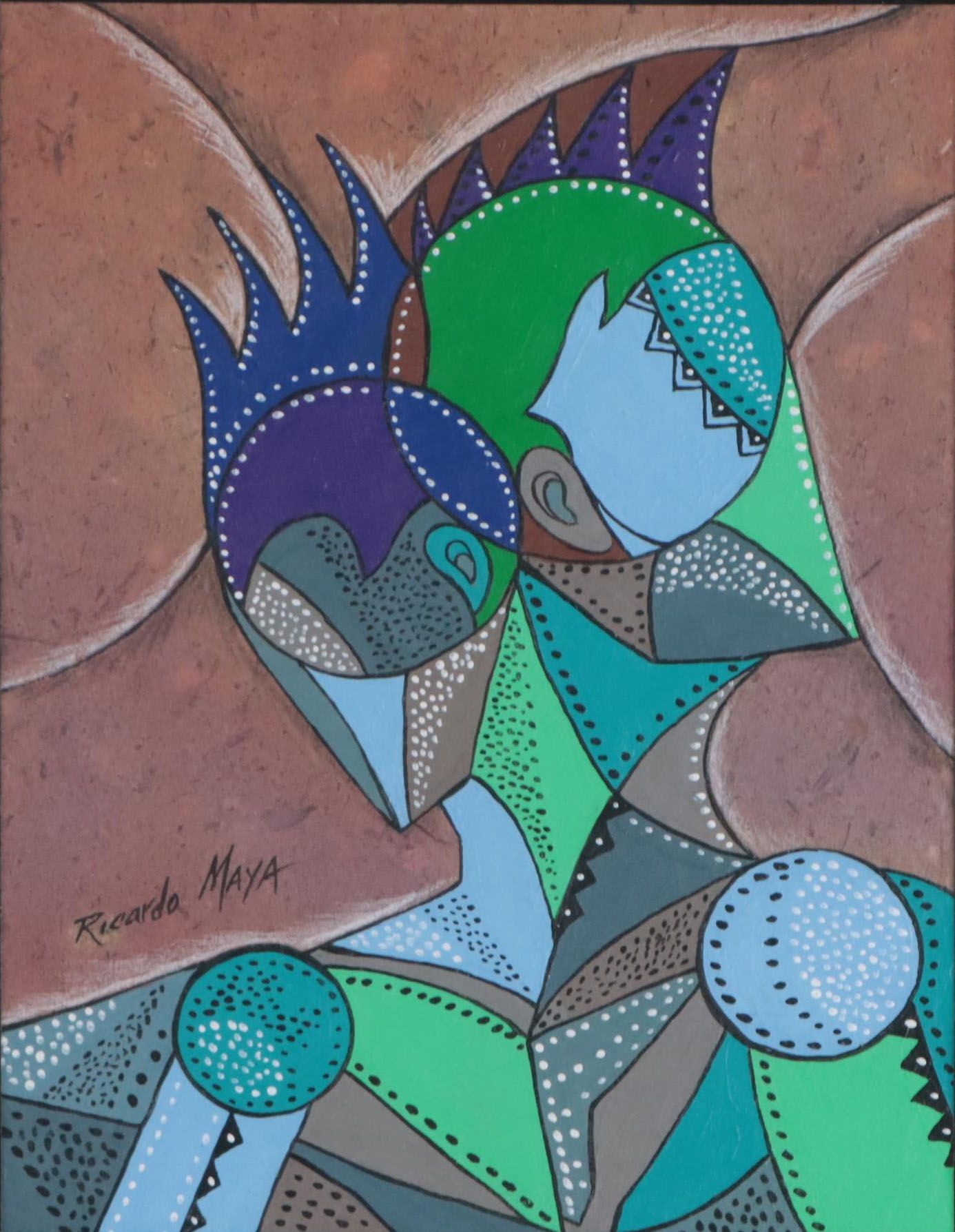 Ricardo Maya Abstract Figurative Mixed Media Painting, 21st Century