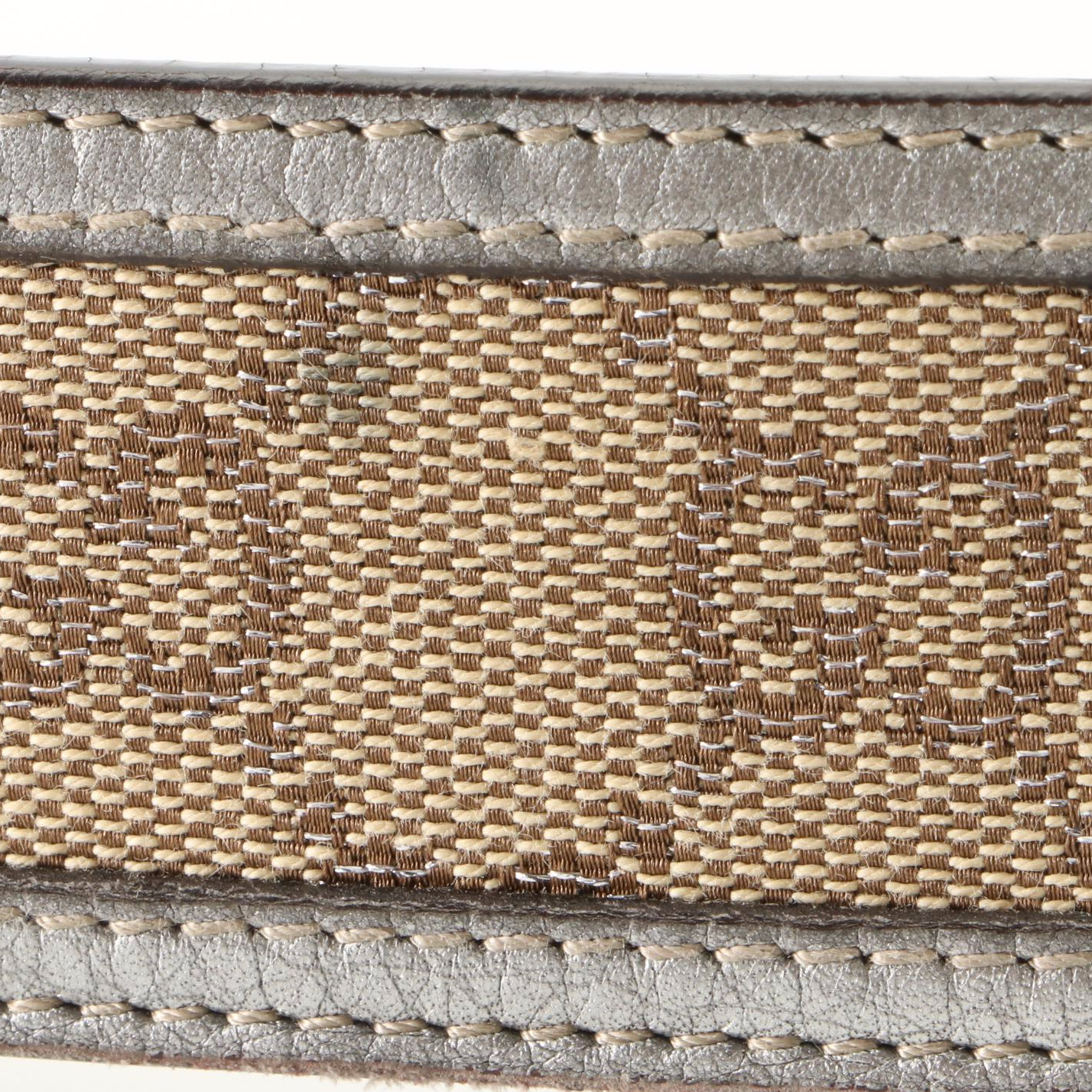 Gucci Belt in GG Canvas and Silver Metallic Leather with Interlocking G Buckle