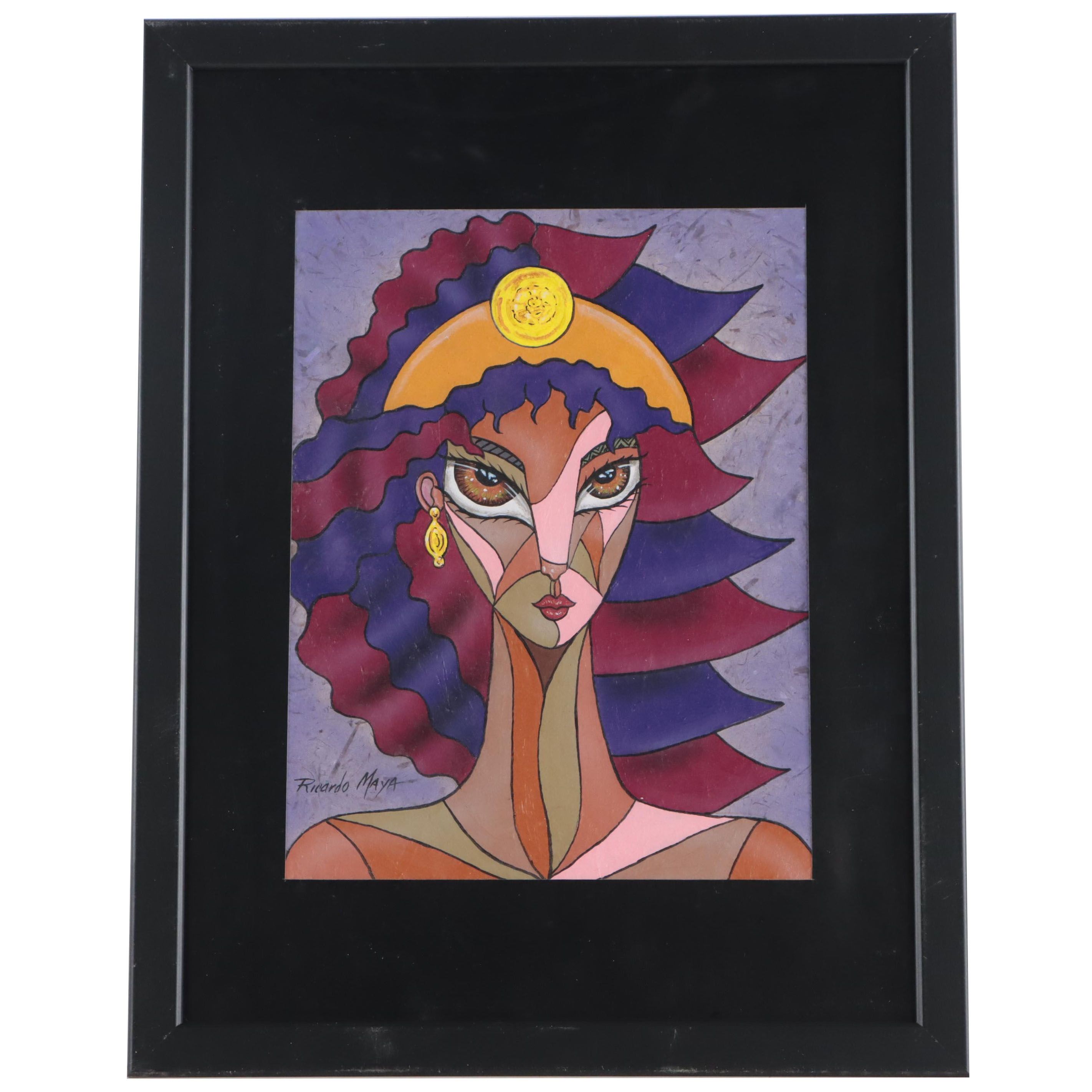 Ricardo Maya Portrait Mixed Media Painting, 21st Century
