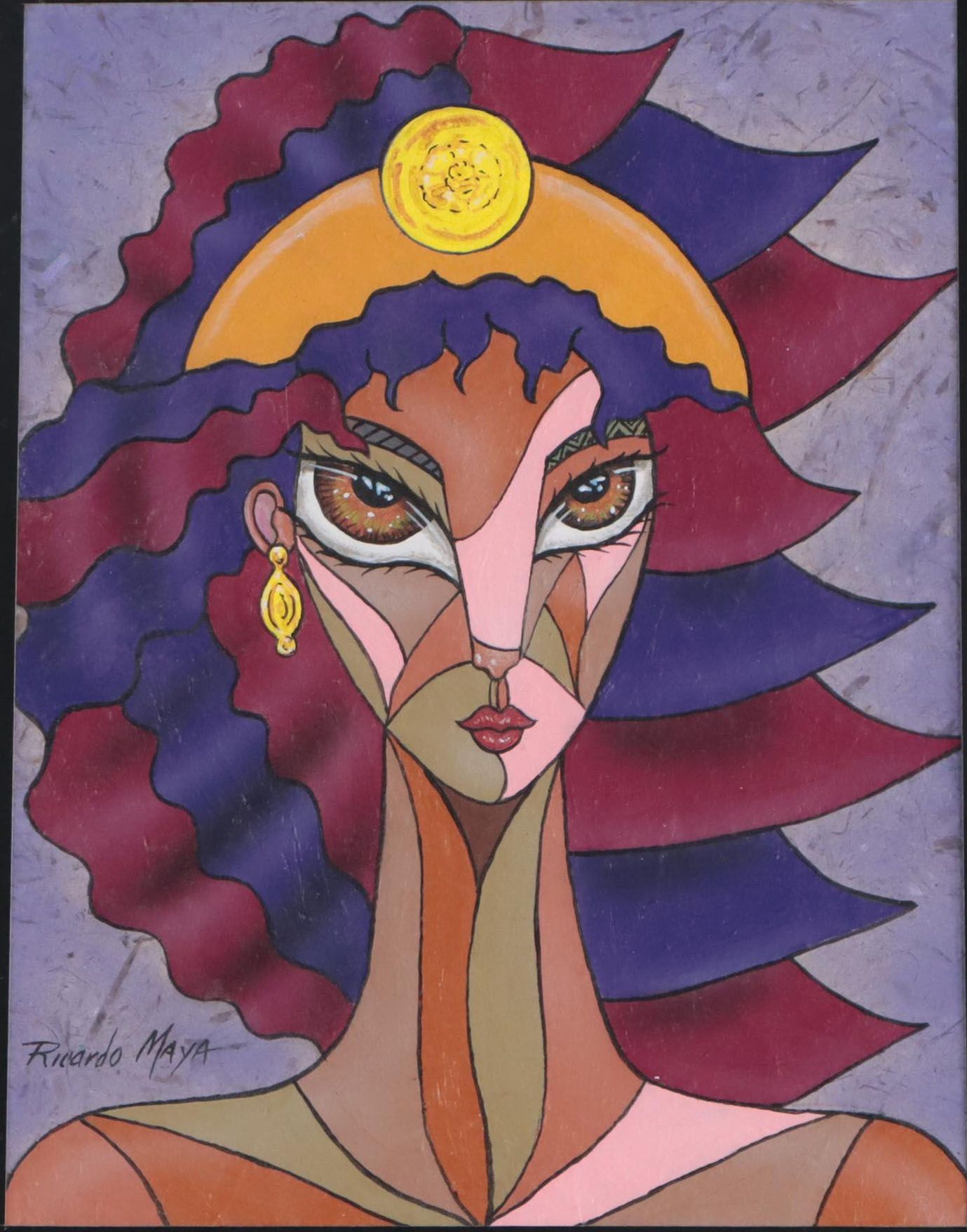 Ricardo Maya Portrait Mixed Media Painting, 21st Century