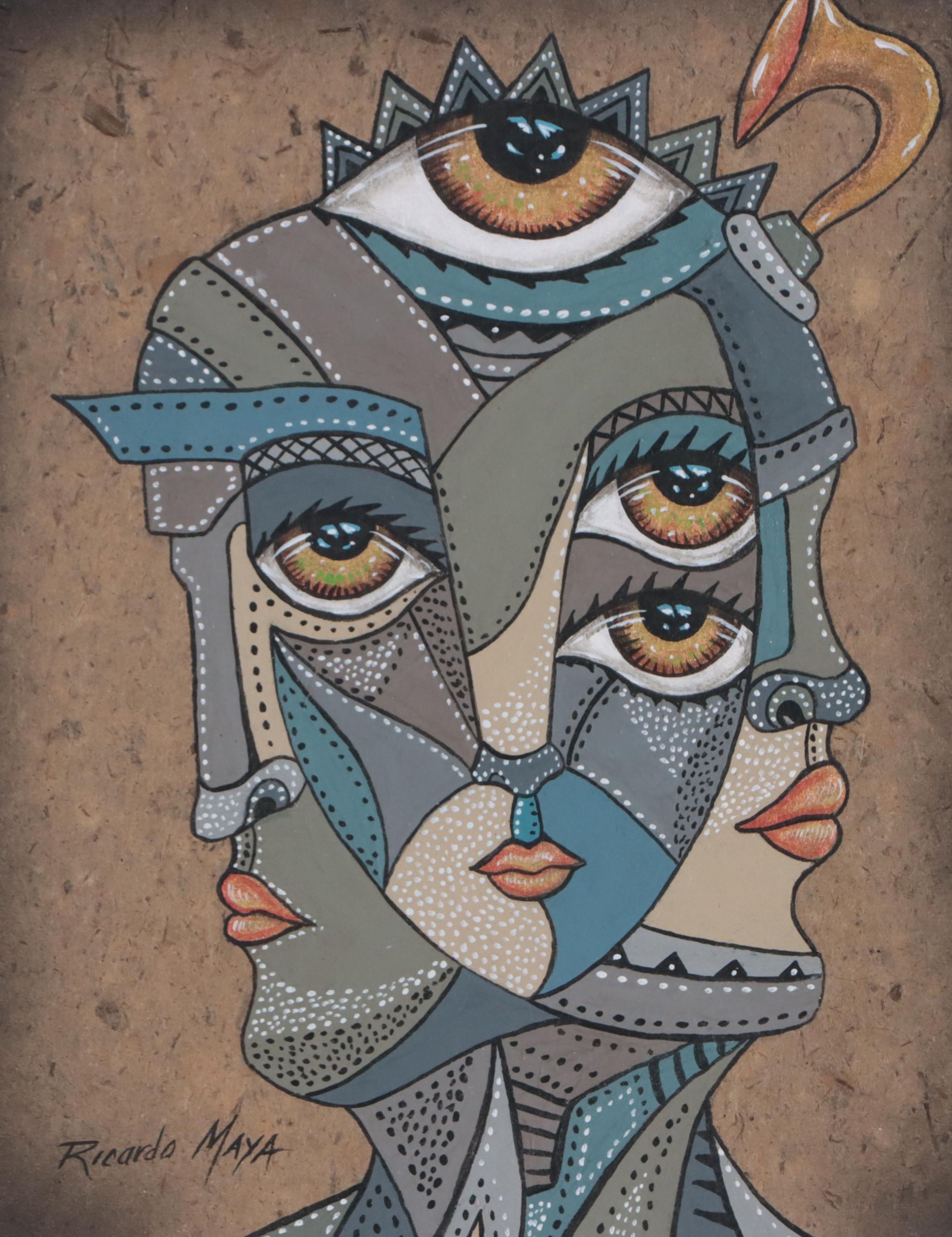 Ricardo Maya Portrait Mixed Media Painting, 21st Century