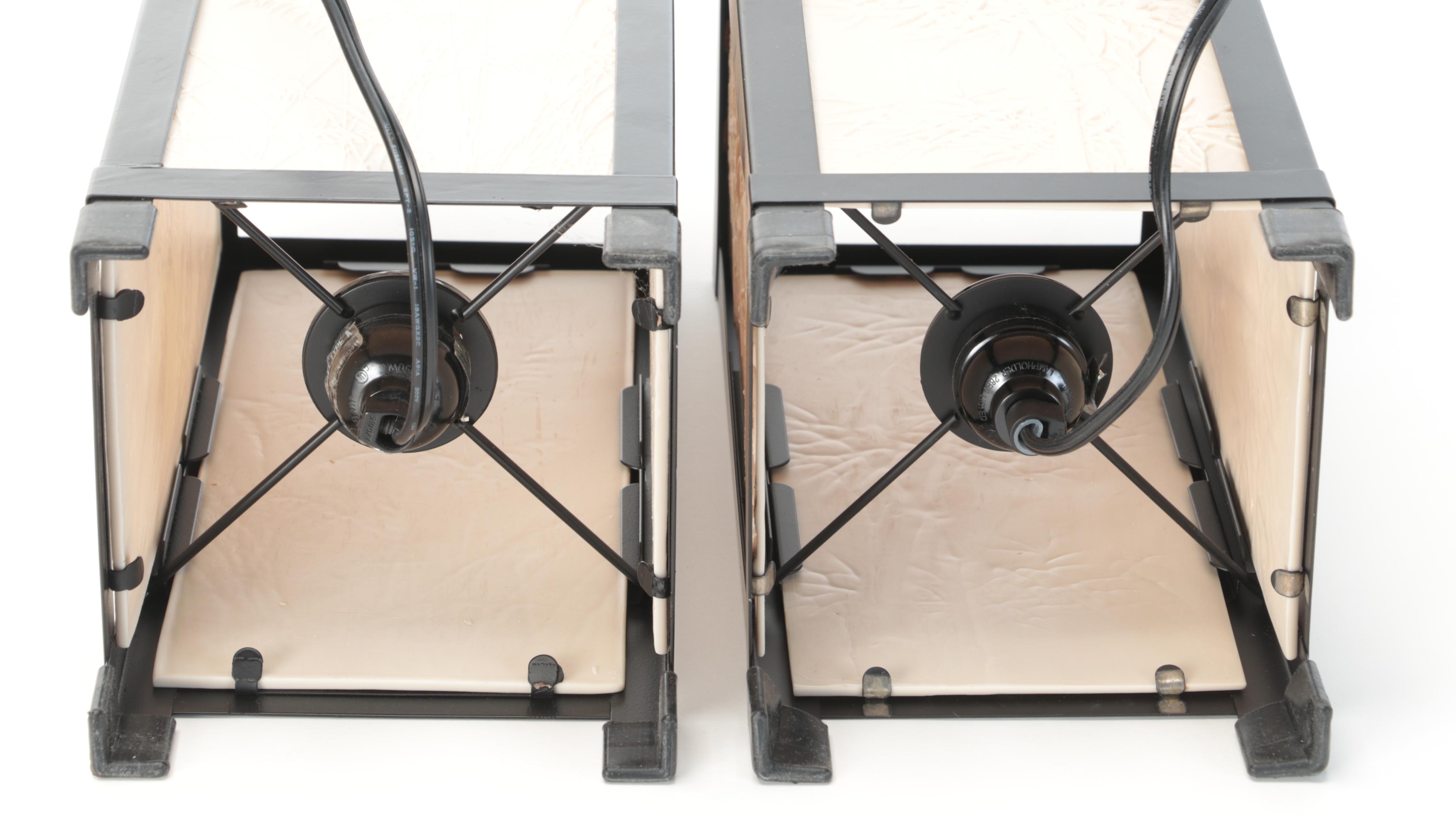 Pair of Contemporary Lithophane Type Lamps with Bamboo and Grass Panels