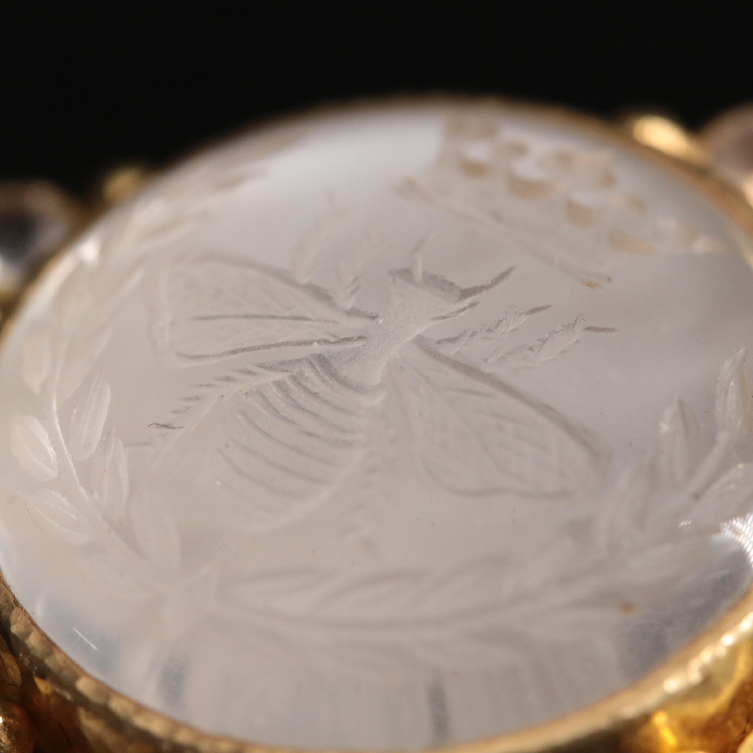 Elizabeth Locke "Queen Bee" 19K Rock Crystal Intaglio and Moonstone Pendant