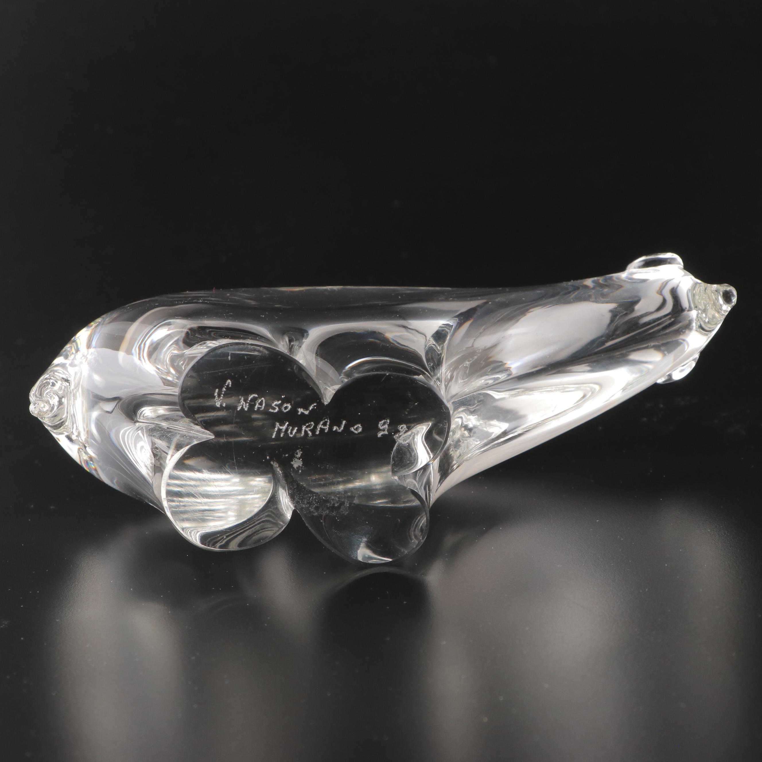 Vincenzo Nason Murano Polar Bear and White Cristal Vase