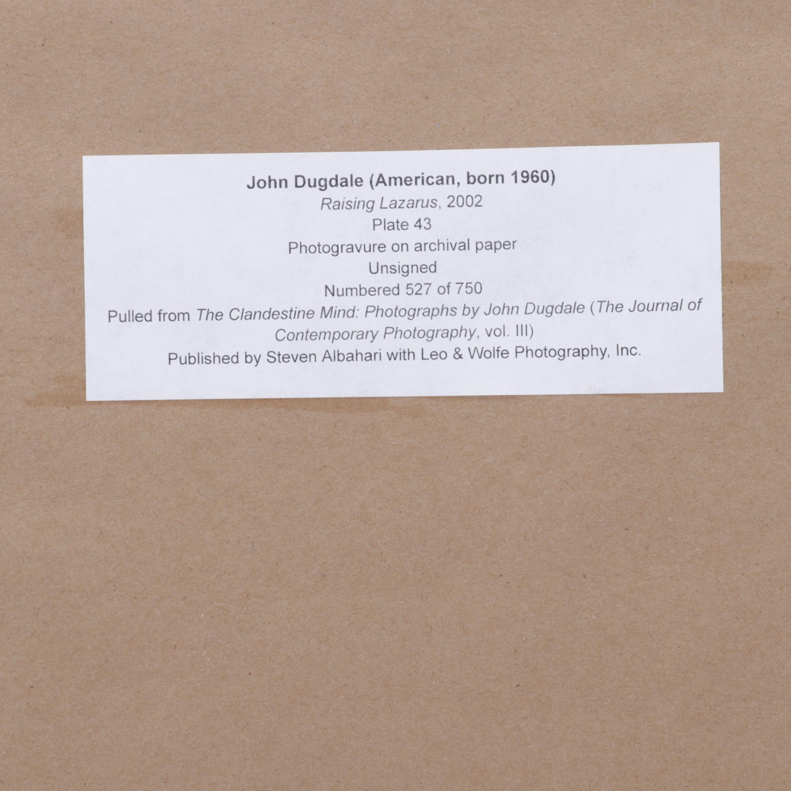 John Dugdale Photogravure "Raising Lazarus" From "The Clandestine Mind," 2002