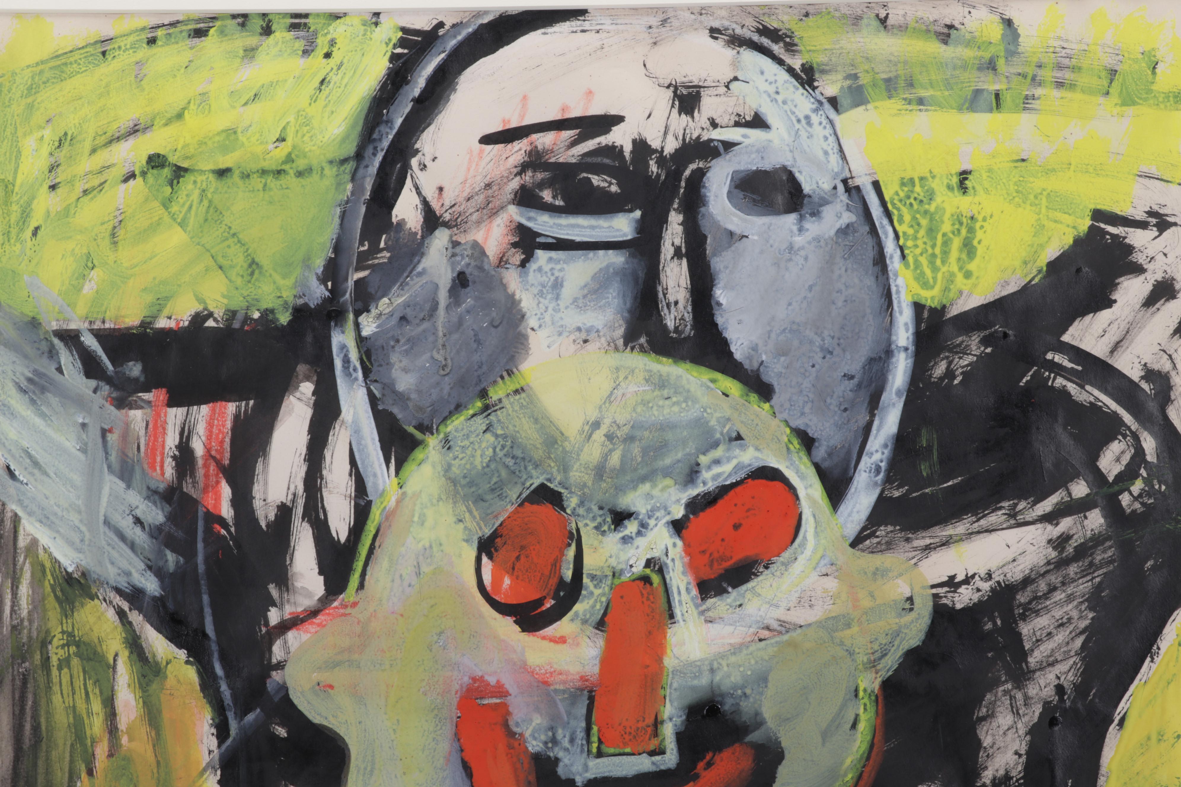 Sidney Chafetz Acrylic Painting of Abstract Figures, Circa 1990