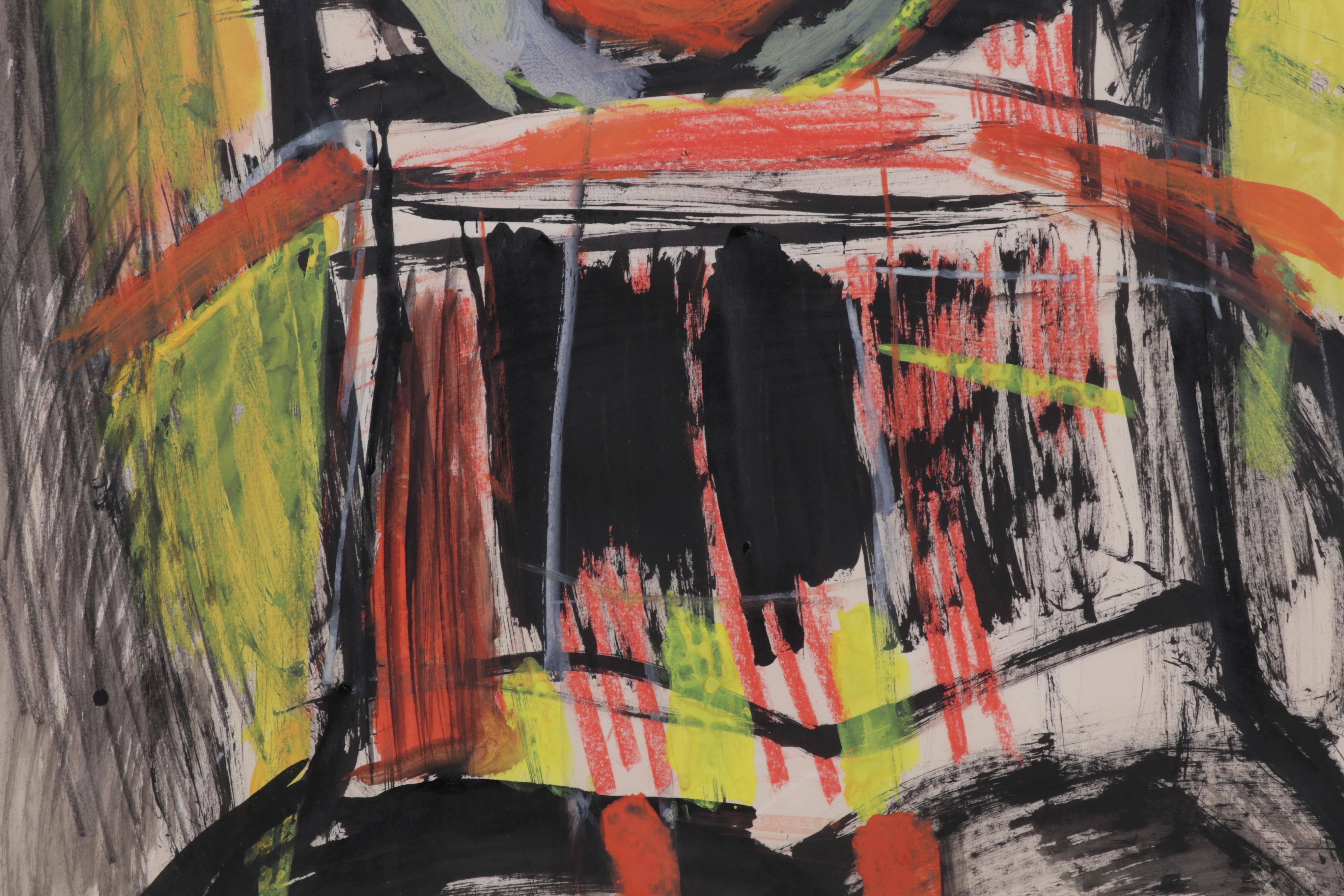 Sidney Chafetz Acrylic Painting of Abstract Figures, Circa 1990