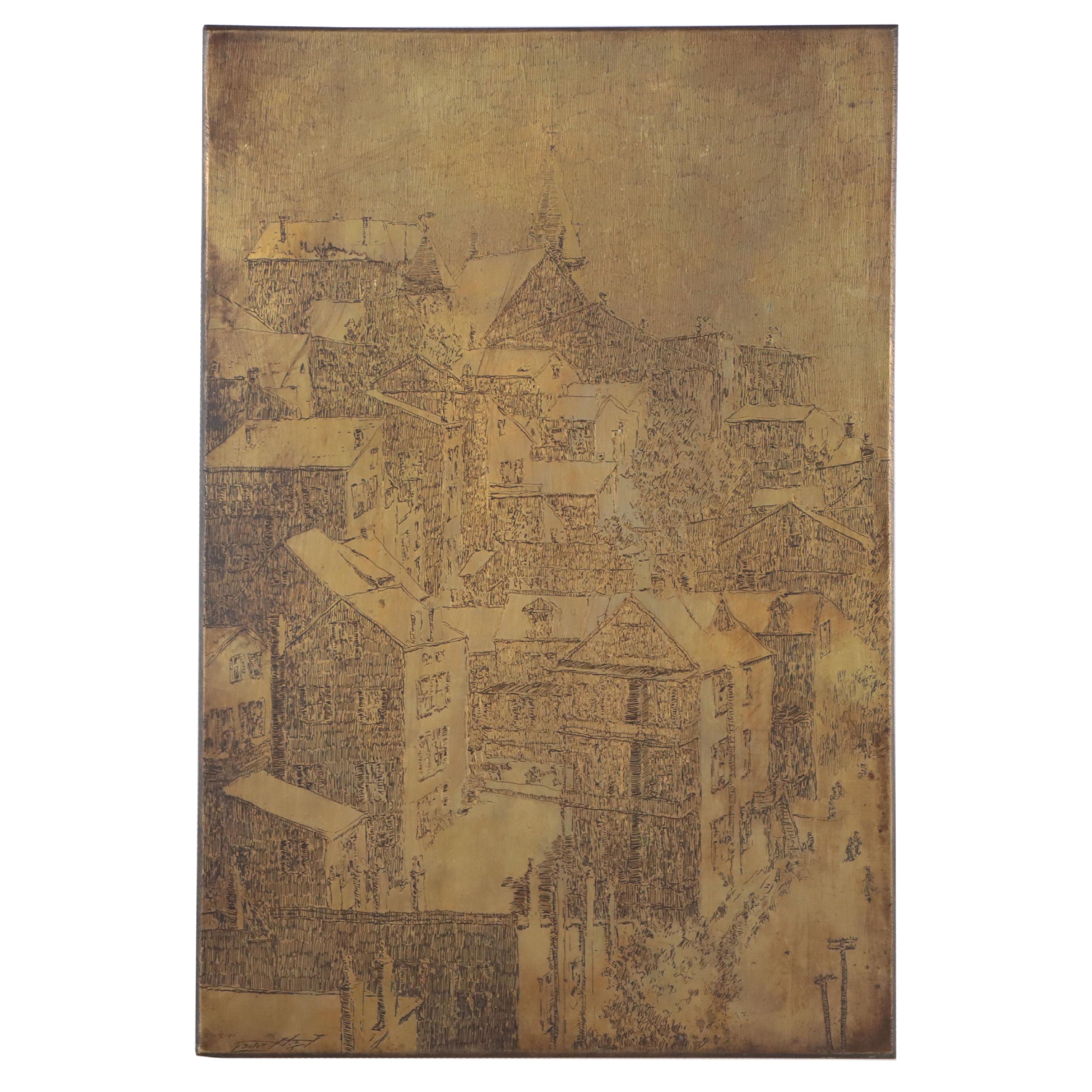 Edward Hurley Etched Copper Plate of Mt. Adams "Immaculata Chruch," 1915