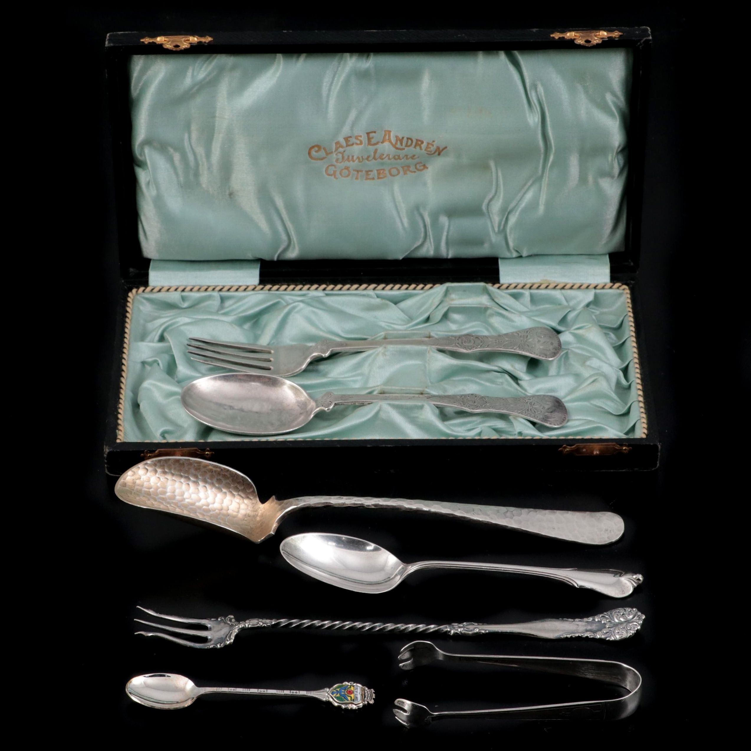 Dominick & Haff Cheese Scoop with Other Sterling, 830 Silver and Plate Utensils