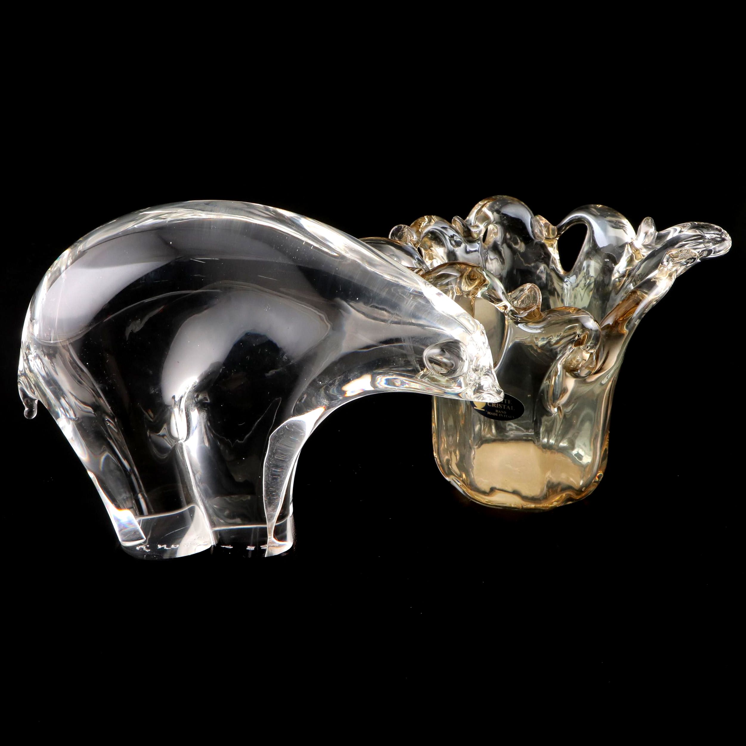 Vincenzo Nason Murano Polar Bear and White Cristal Vase