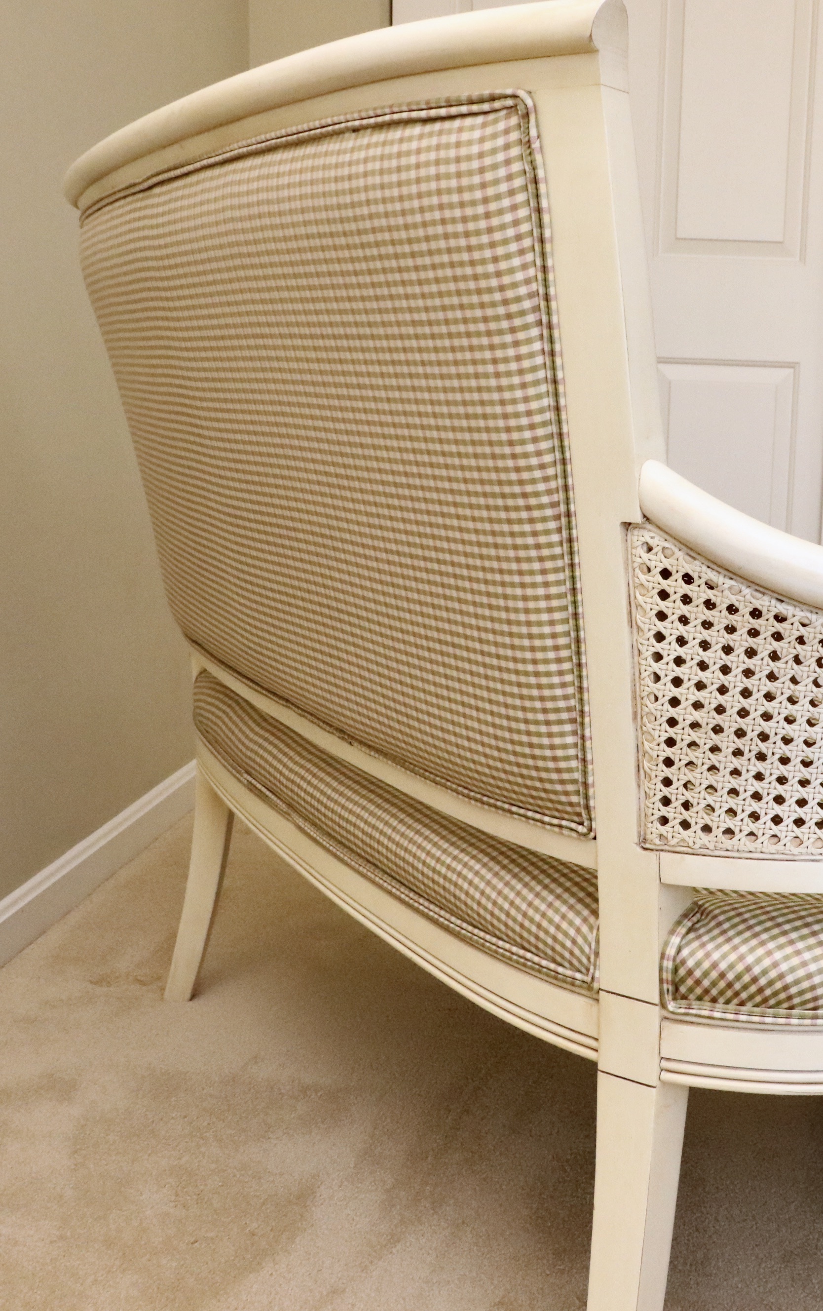 Ethan Allen "Legacy Collection" Caned Arm Upholstered Settee in Antique White