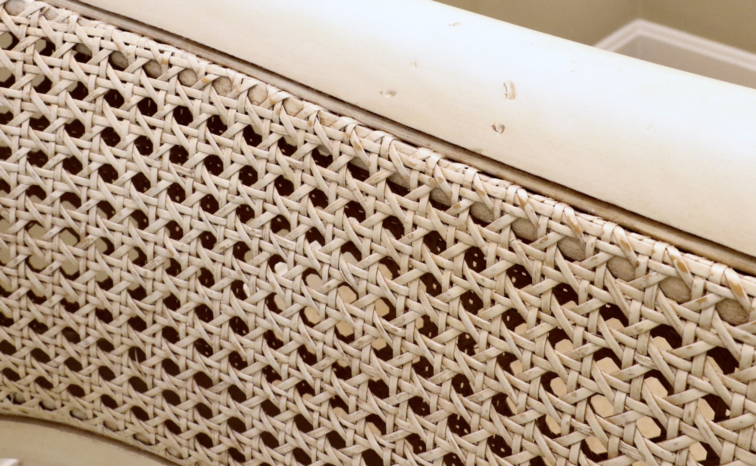 Ethan Allen "Legacy Collection" Caned Arm Upholstered Settee in Antique White