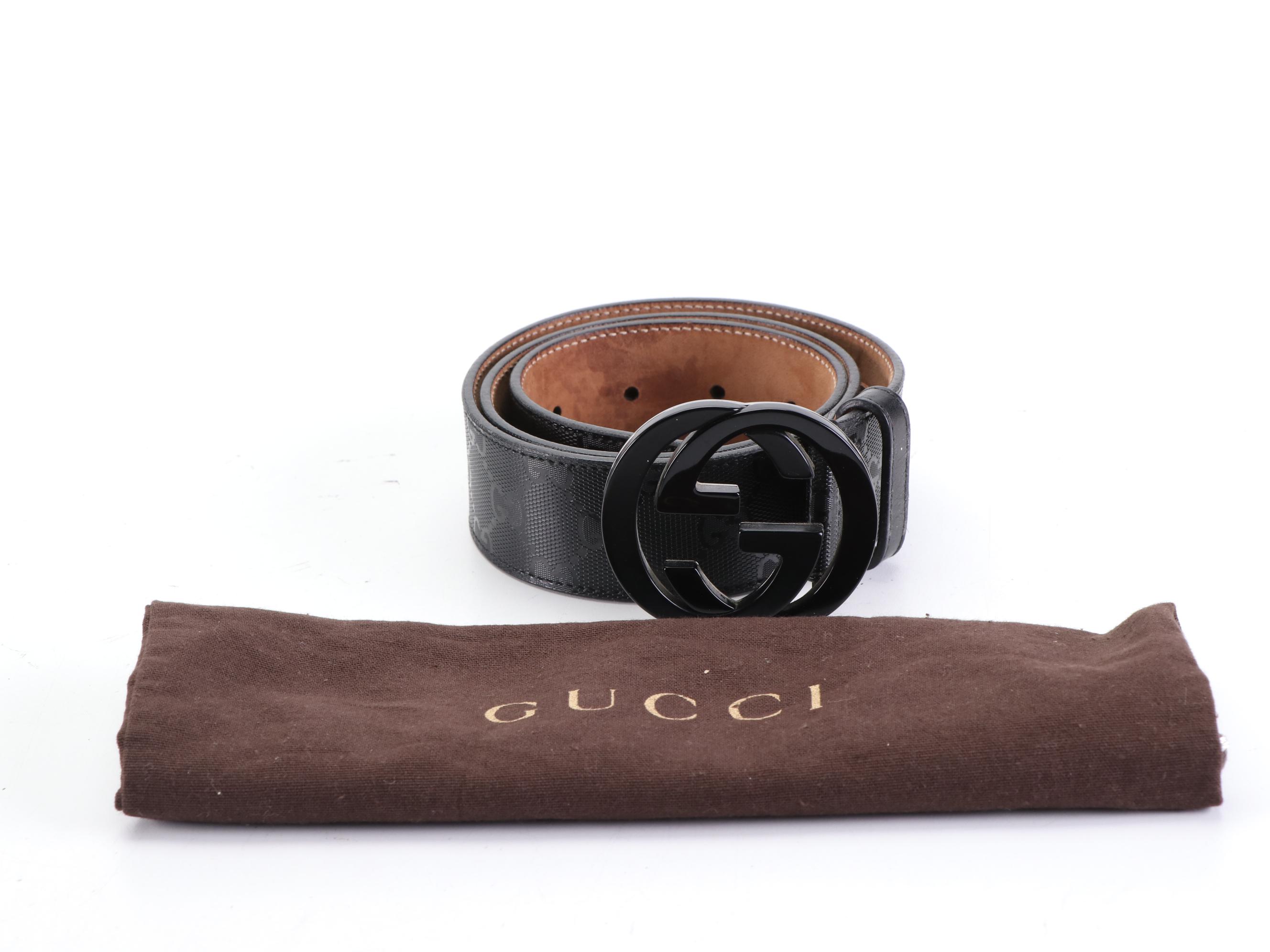 Men's Gucci Black GG Imprime Leather Belt with Interlocking G Buckle