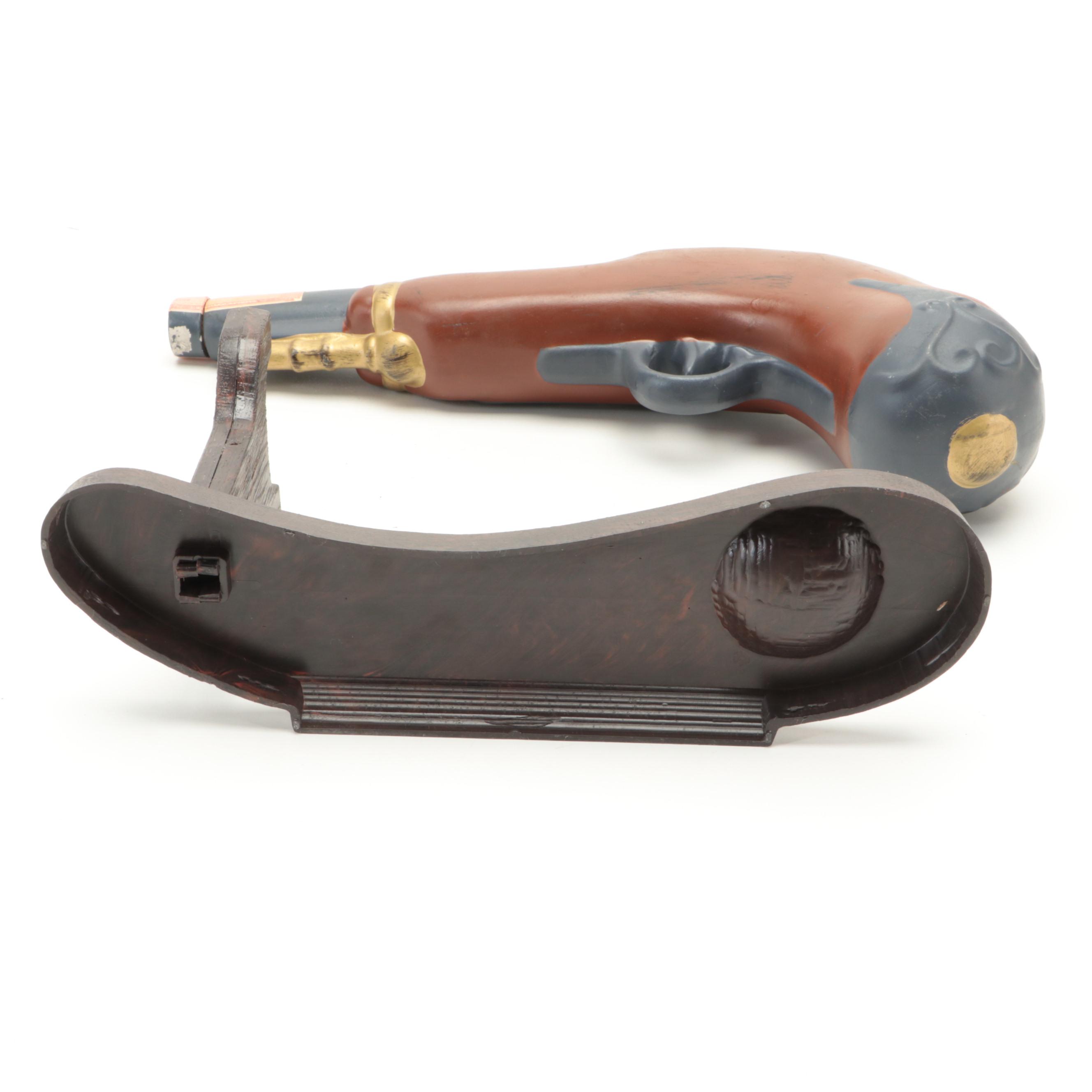 Ezra Brooks Ceramic Flintlock Dueling Pistol Bourbon Decanter with Stand